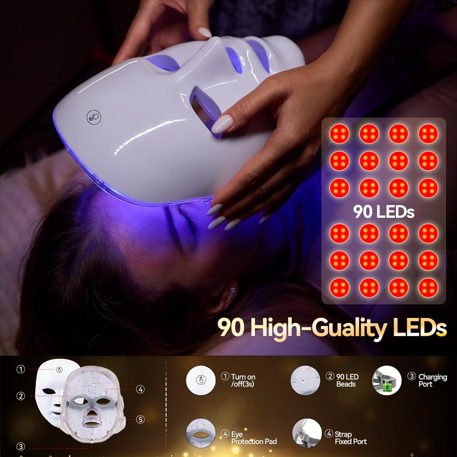 Máscara Facial LED CDKMAX Terapia de Luz Roja 7 Colores