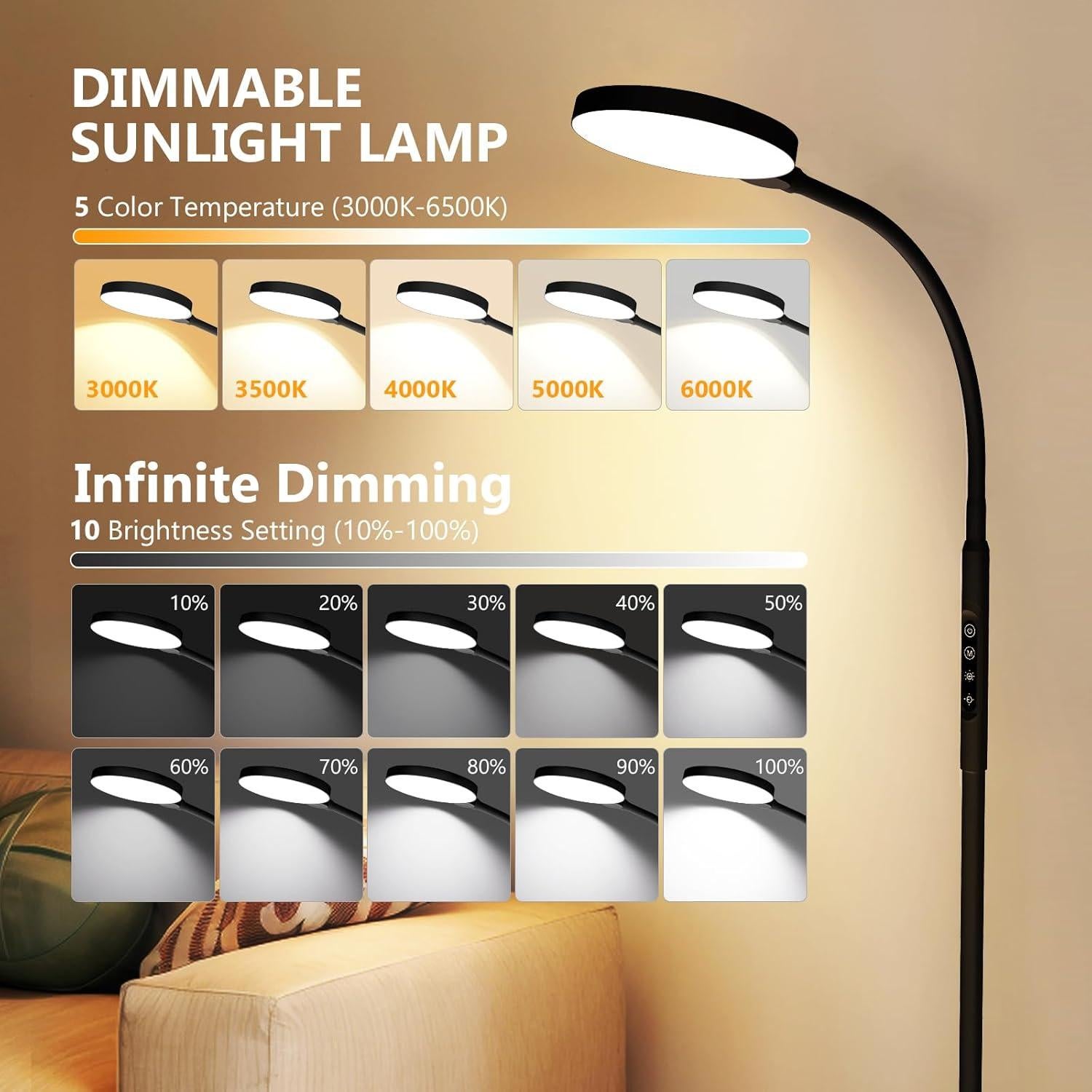 Lámpara de Terapia de Luz MirthSip 11000 Lux Ajustable Negra