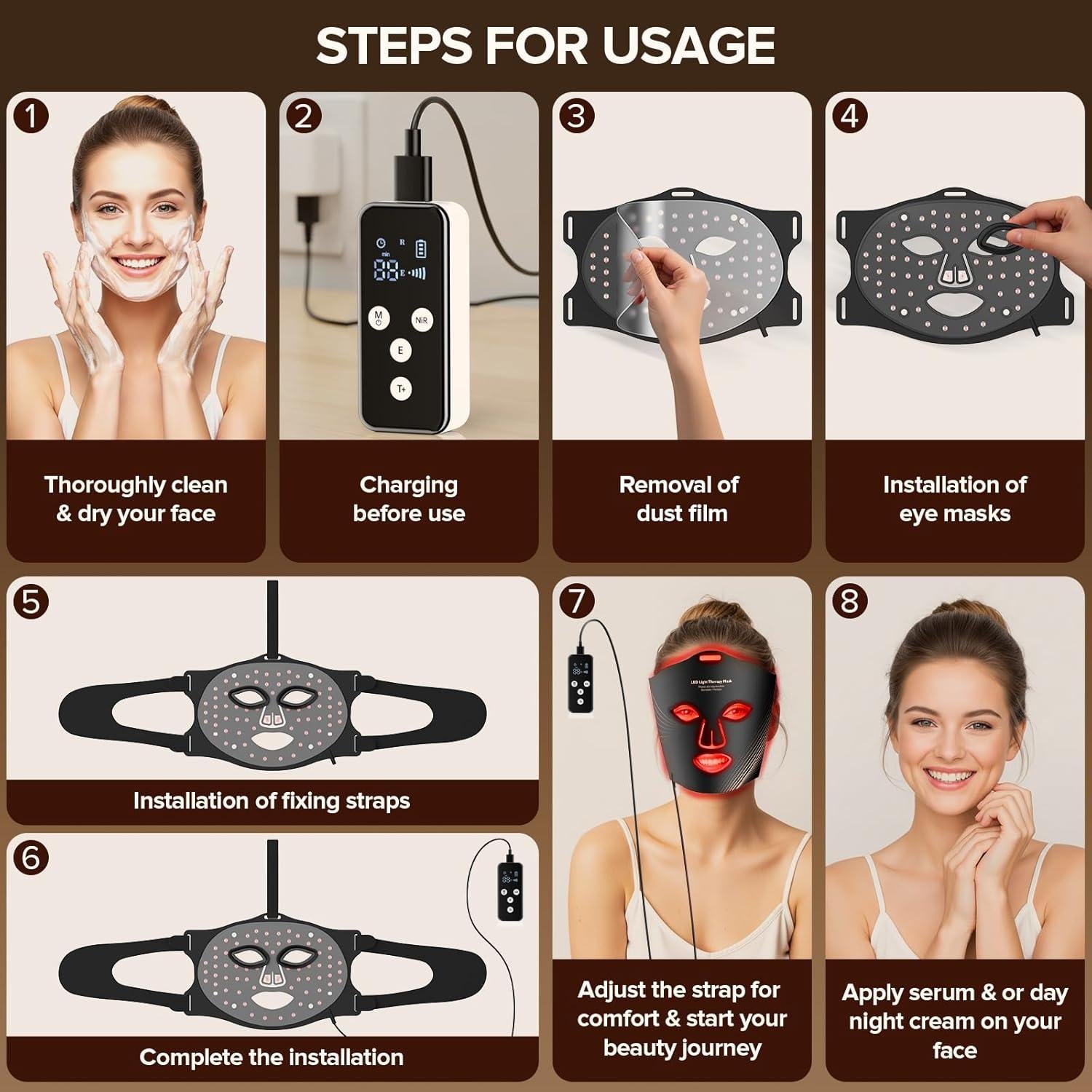 Máscara de Terapia de Luz LED Duuckin 8 Modos para la Cara