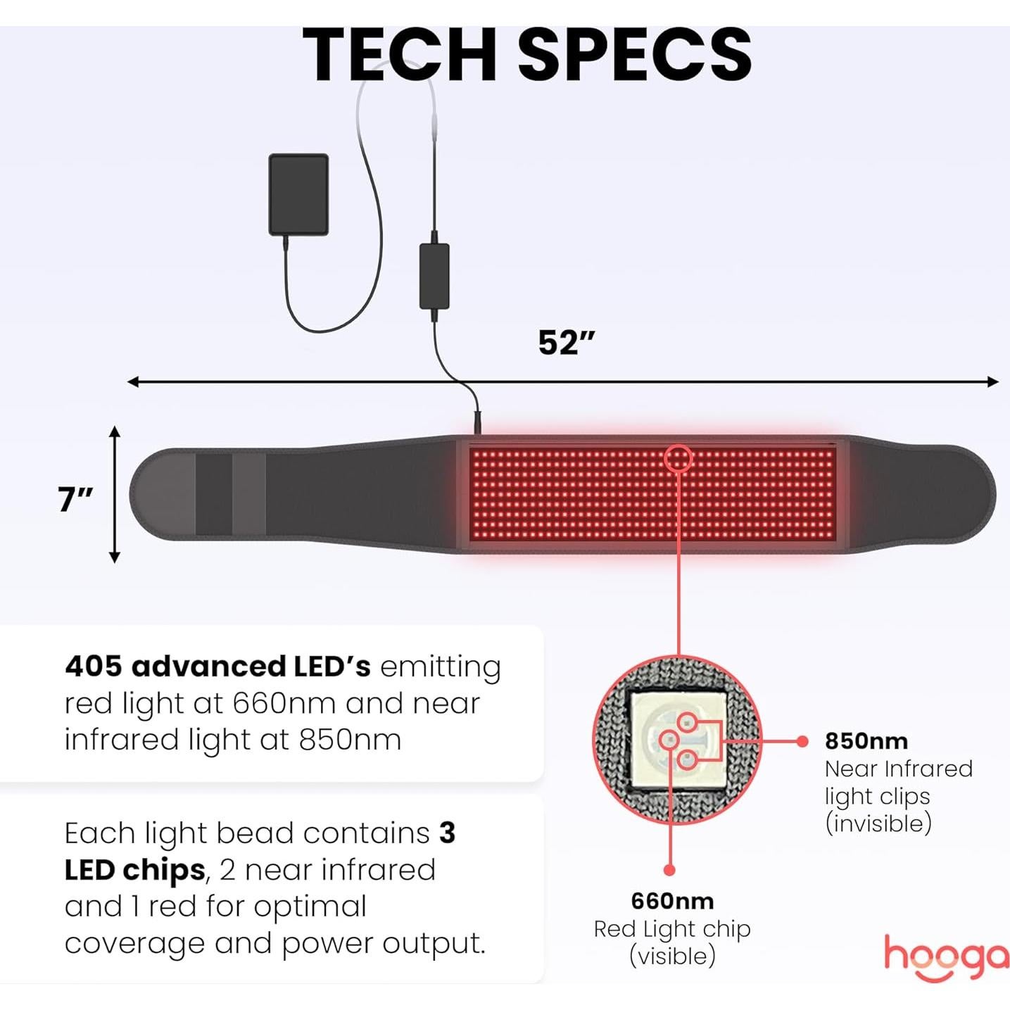 Cinturón de Terapia de Luz Roja Hooga RLT-Belt-2025 132x18cm