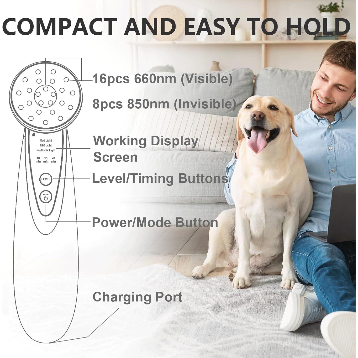 Terapia de Luz Roja Portátil Hottoerak 660nm 850nm para Mascotas