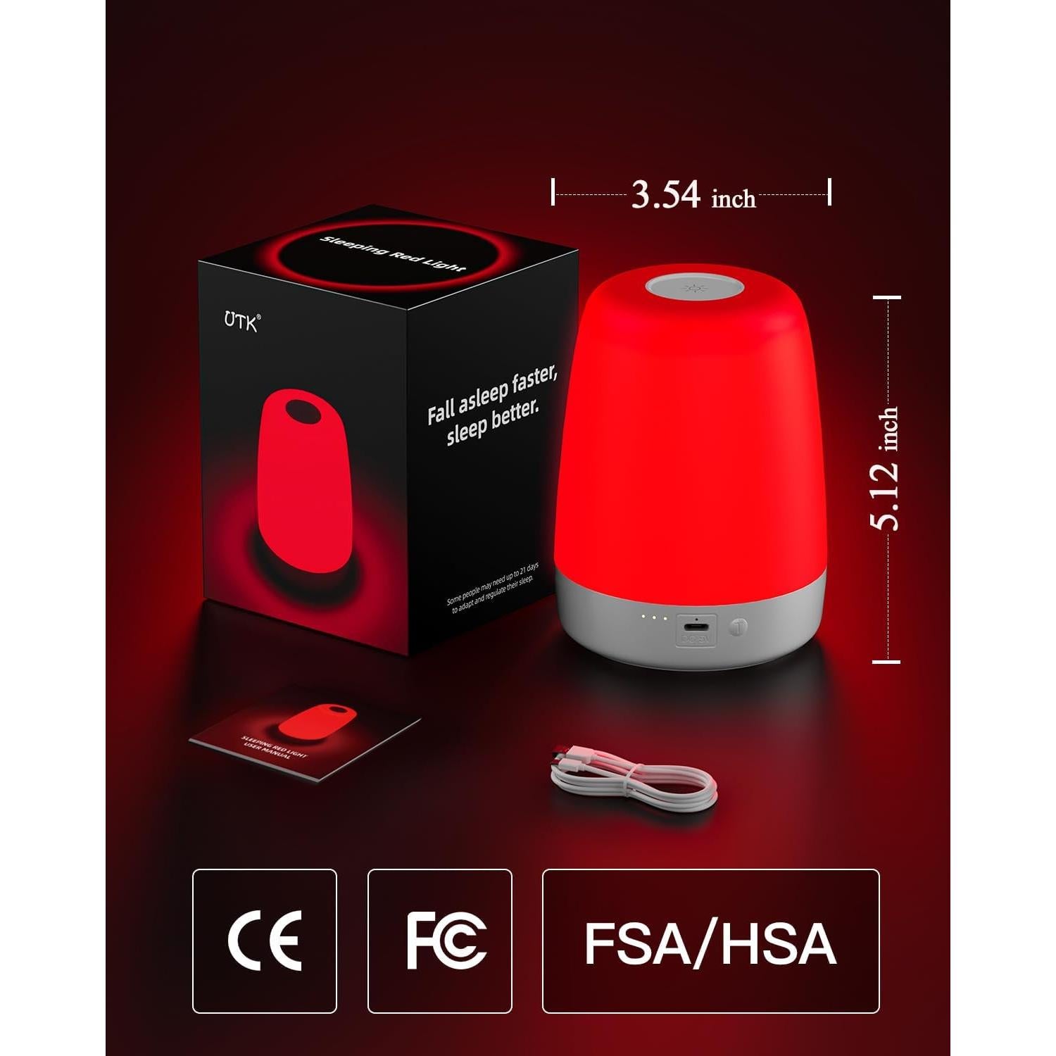 Lámpara Nocturna Roja UTK con Control Táctil y Temporizador