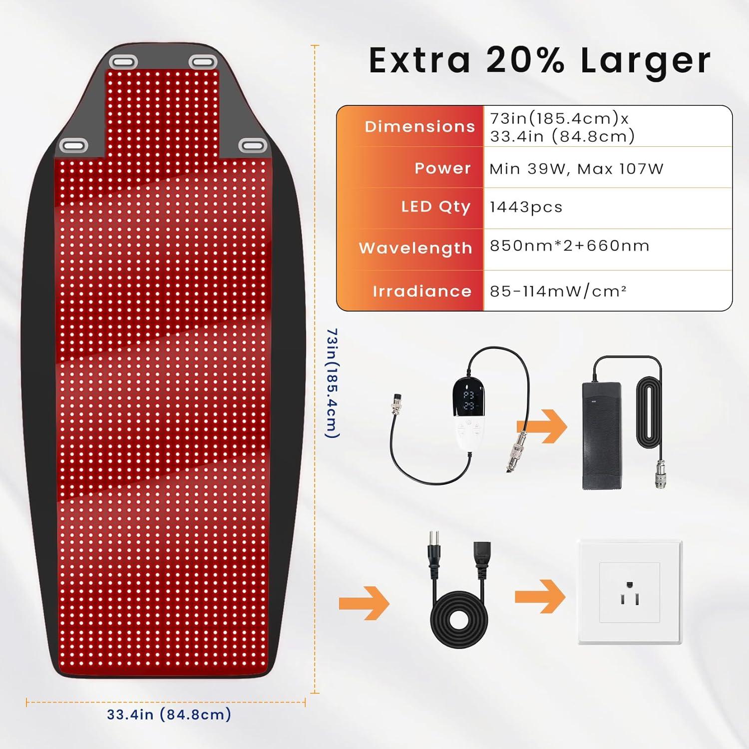 Alfombra de Terapia de Luz Roja Oiameen 188x85cm 1443 LEDs