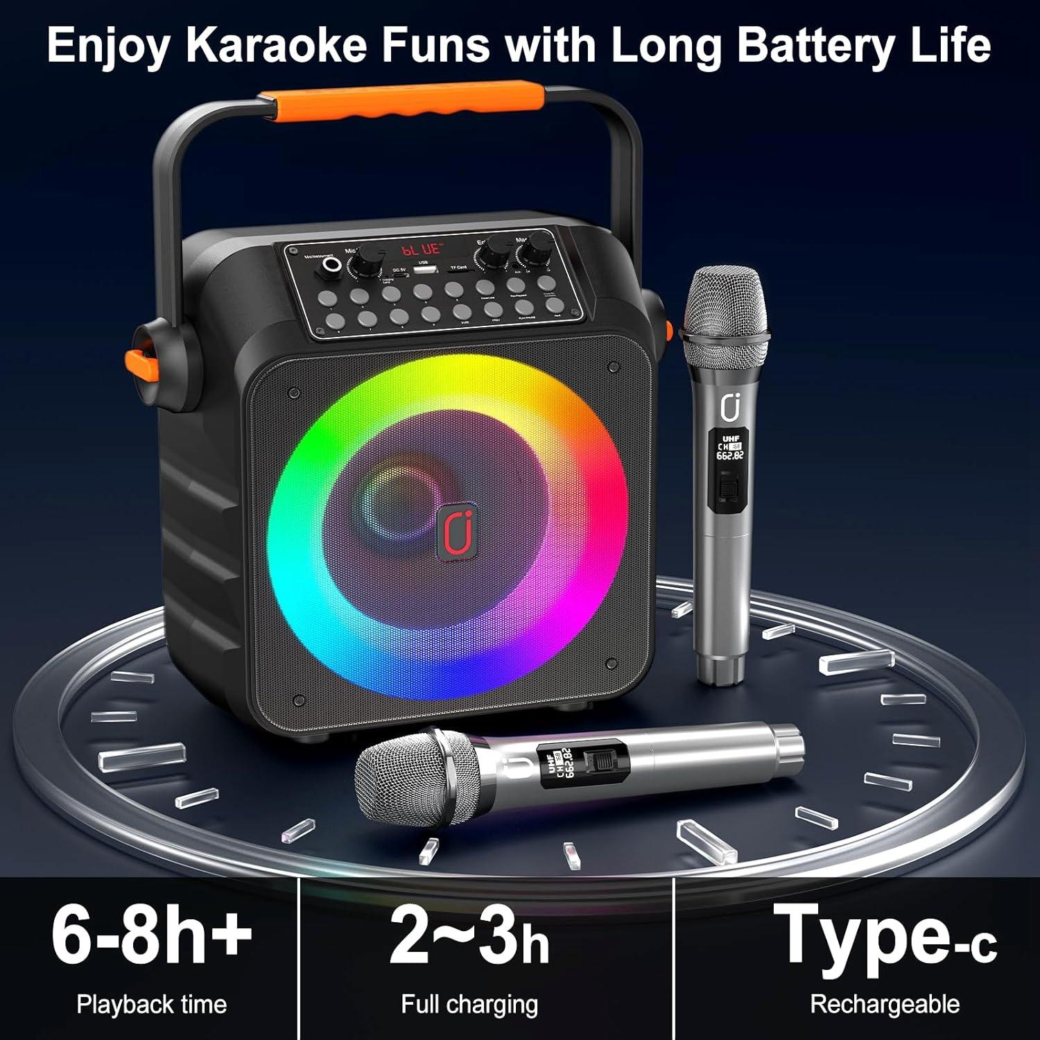 Máquina de Karaoke HWWR T21-T con 2 Micrófonos Inalámbricos