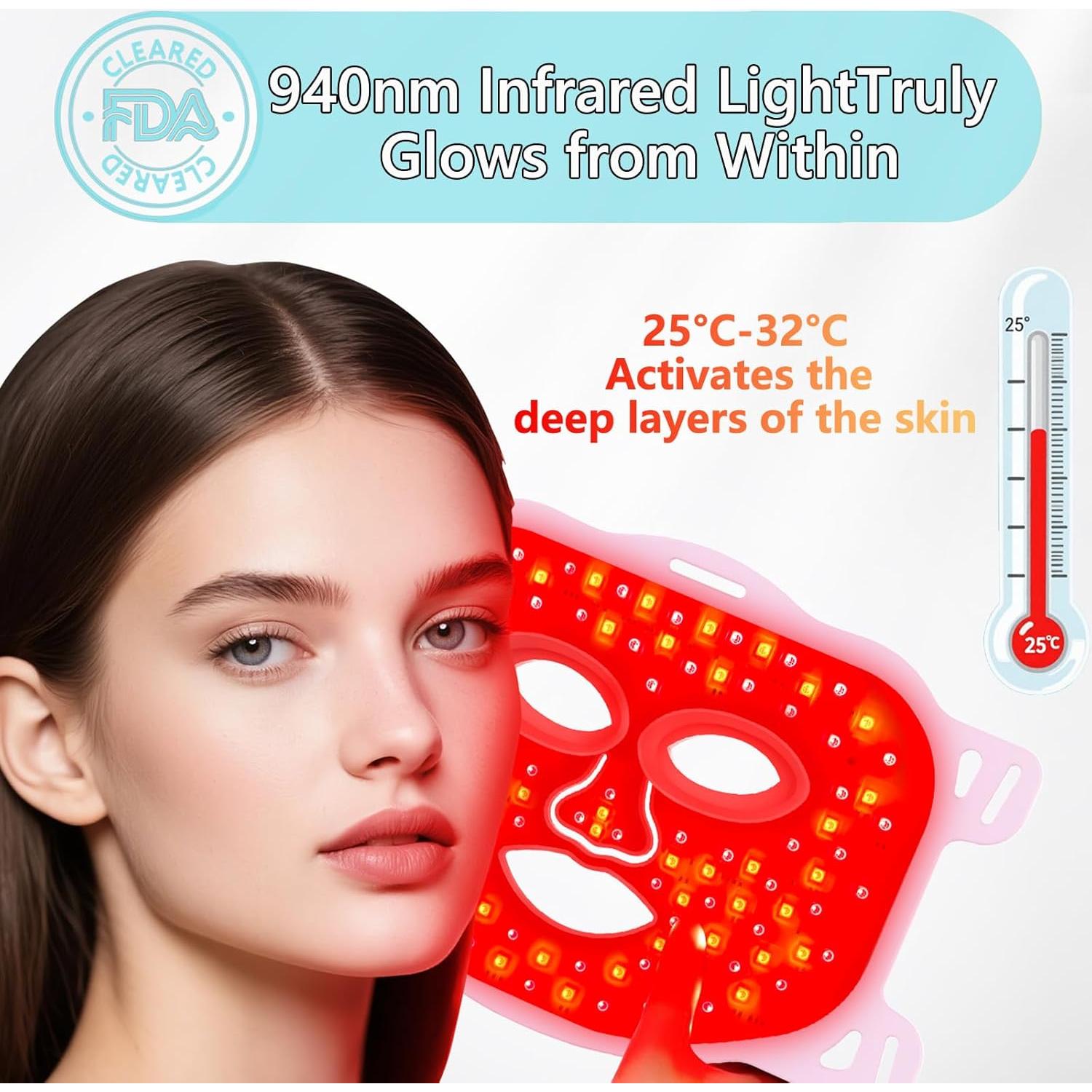 Máscara Facial LED Calentada Coroever Terapia Luz Roja 25-32°C