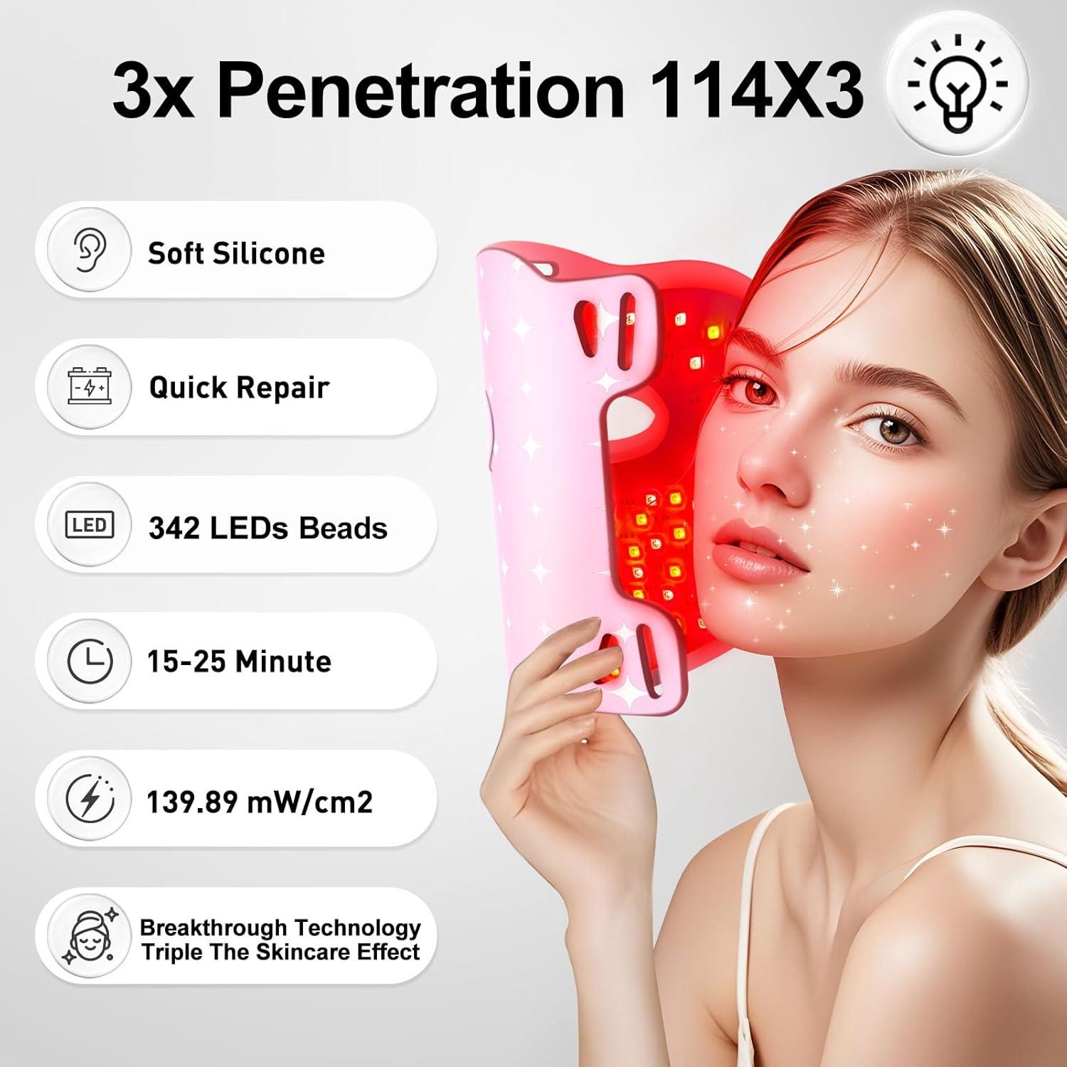 Máscara Facial LED Calentada Coroever Terapia Luz Roja 25-32°C