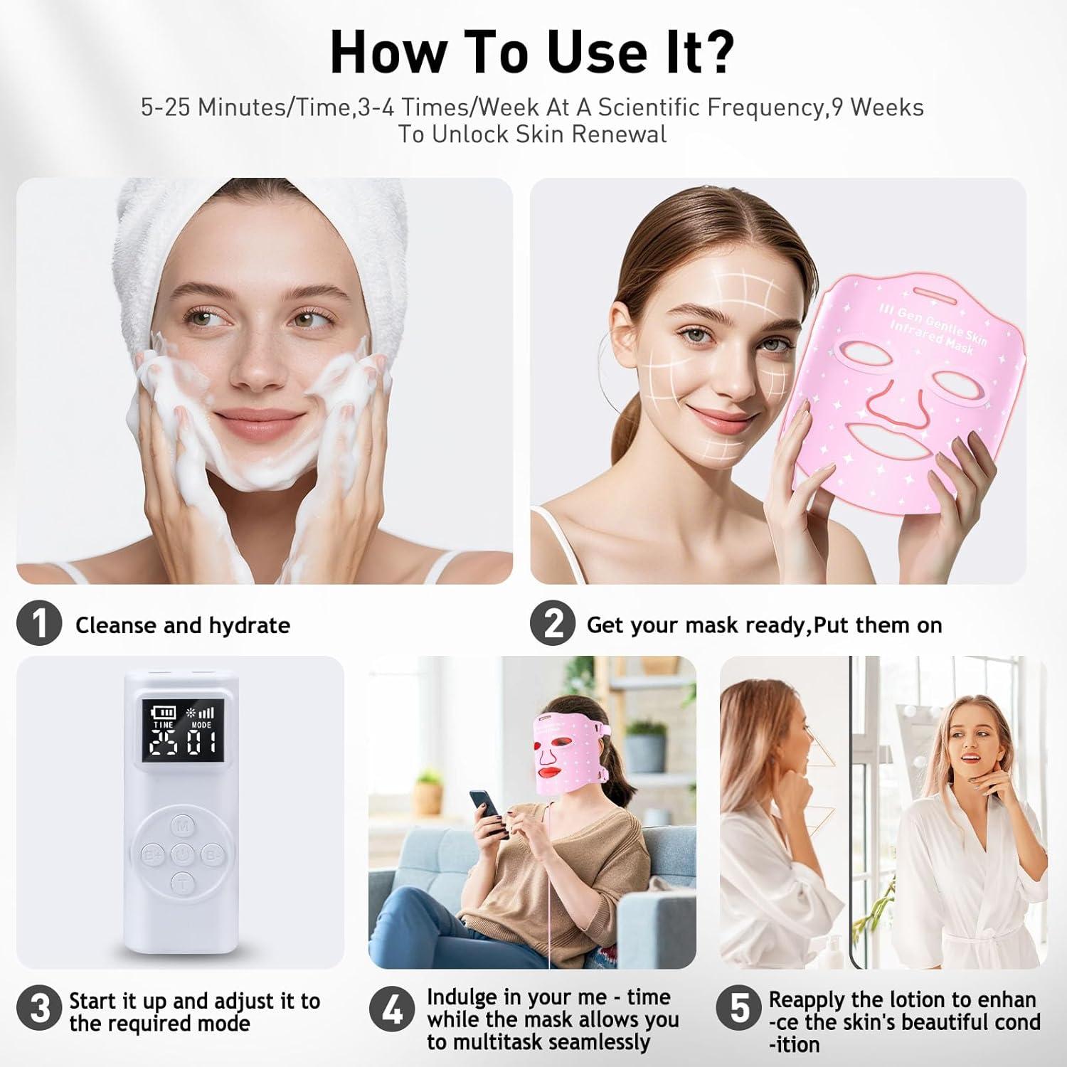 Máscara Facial LED Calentada Coroever Terapia Luz Roja 25-32°C