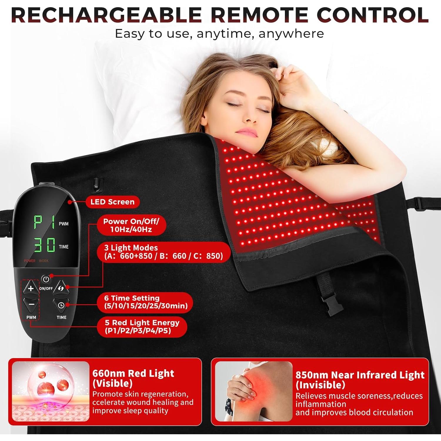 Manta de Terapia de Luz Roja LITDUCK 190x85cm 2570 LEDs