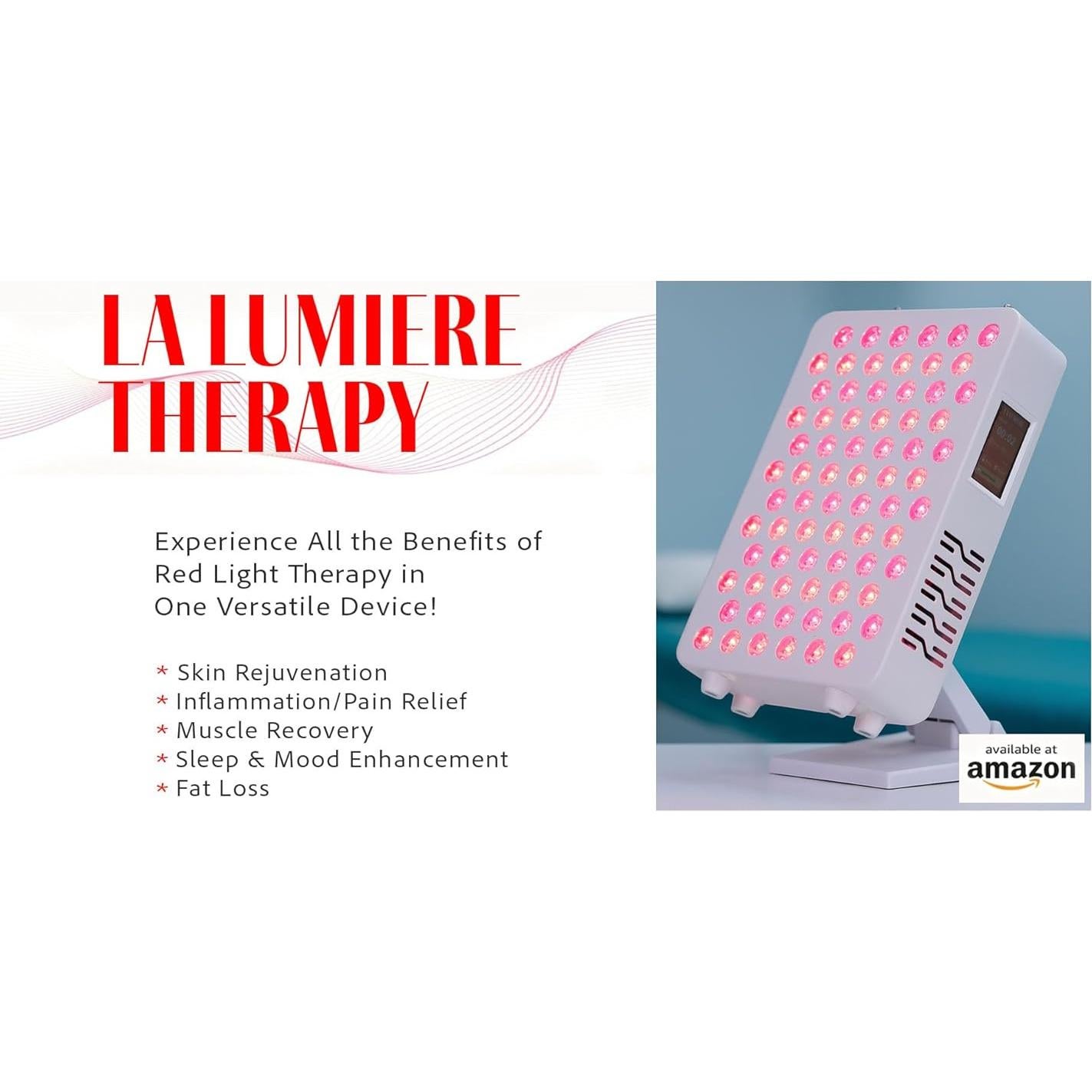 Panel de Terapia de Luz Roja La Lumiere 2025, 72 LEDs, 9 Longitudes de Onda