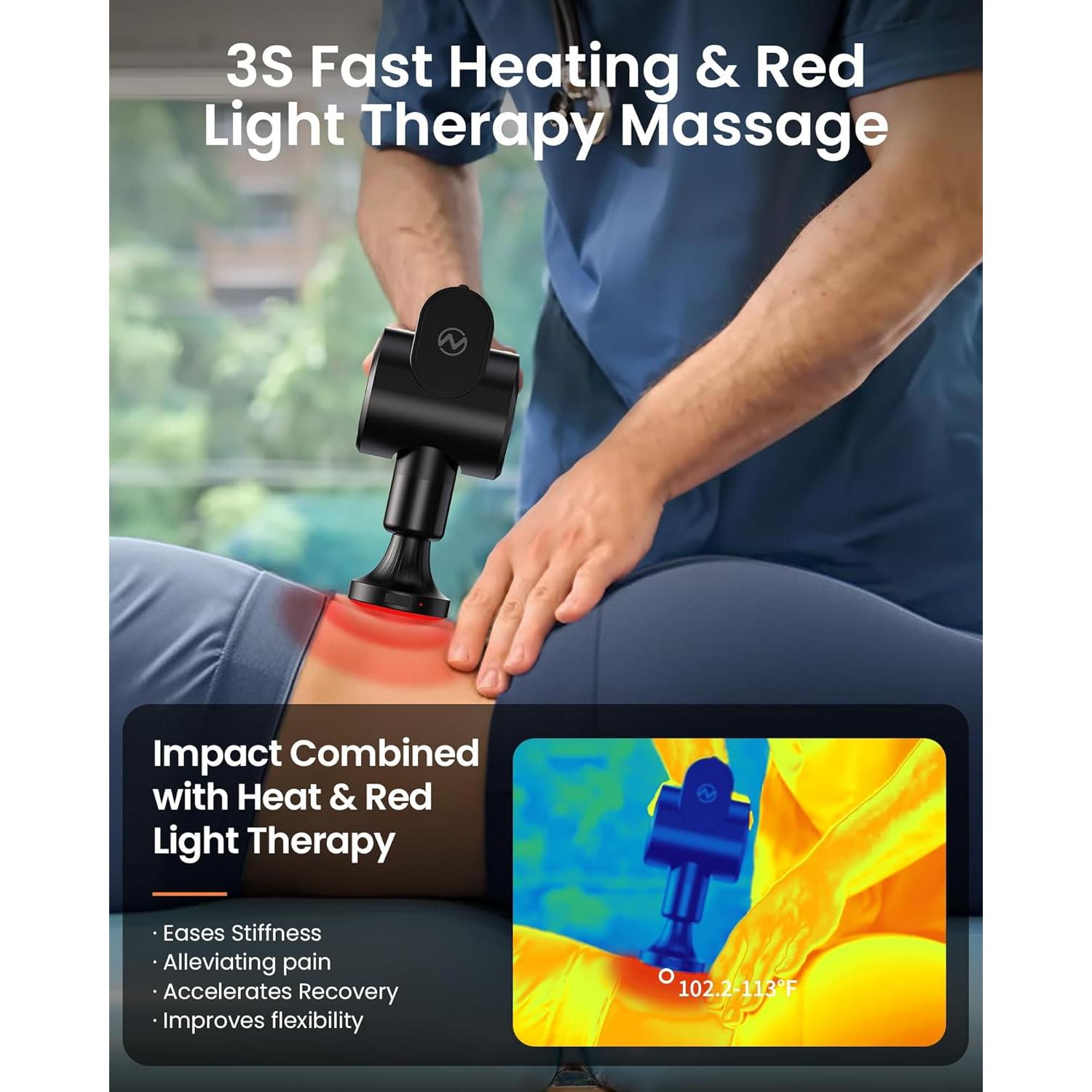 Pistola de Masaje Napre con Calor y Luz Roja, 32 Velocidades