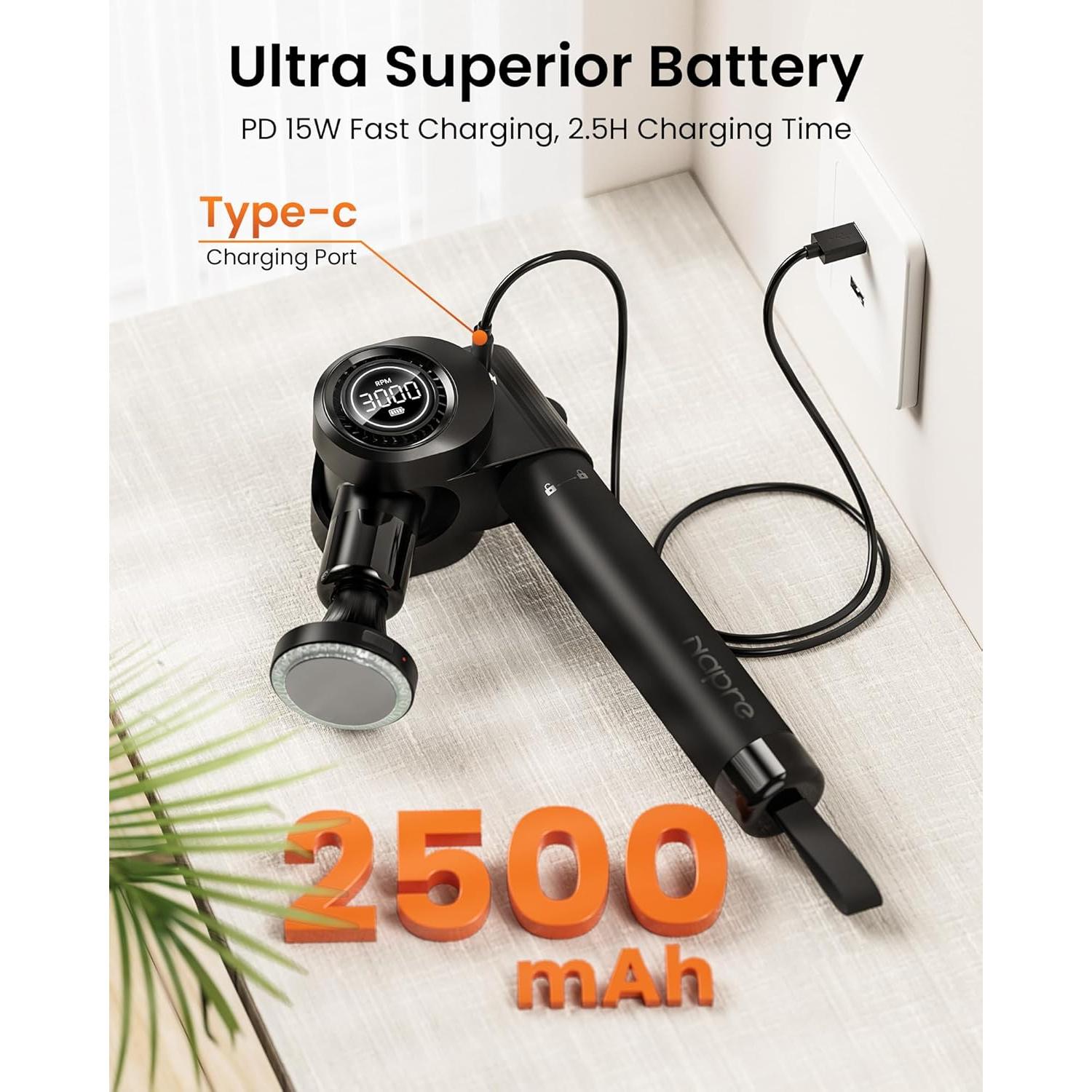 Pistola de Masaje Napre con Calor y Luz Roja, 32 Velocidades