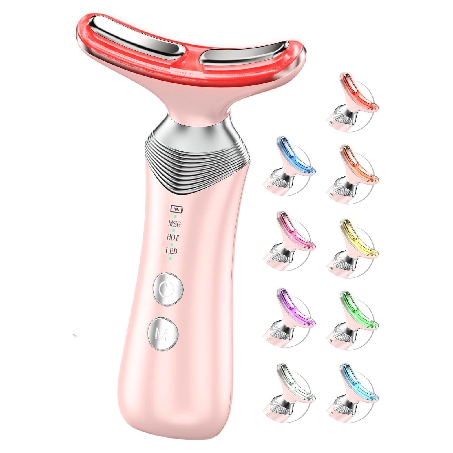 Masajeador Facial 9-en-1 LED Rosa - Terapia de Luz Roja