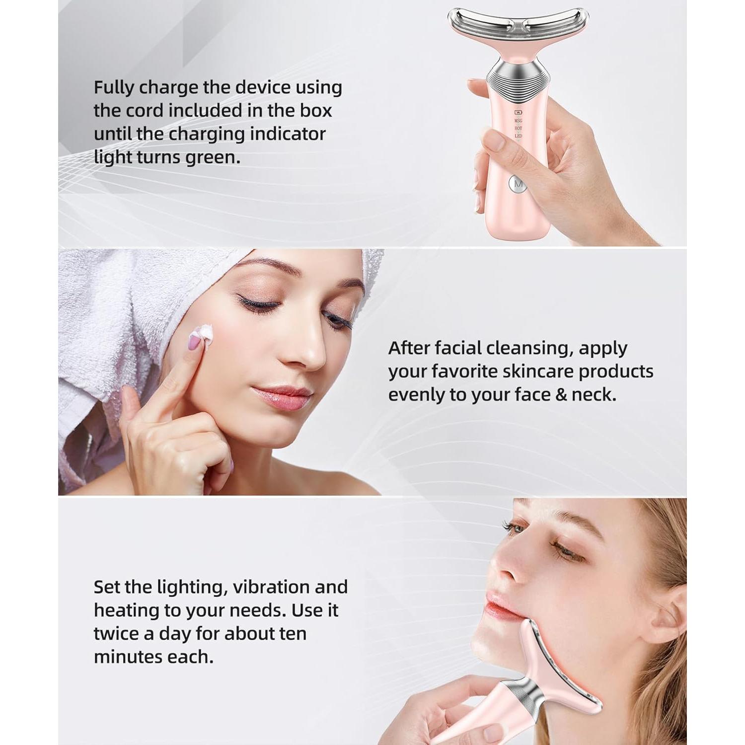 Masajeador Facial 9-en-1 LED Rosa - Terapia de Luz Roja