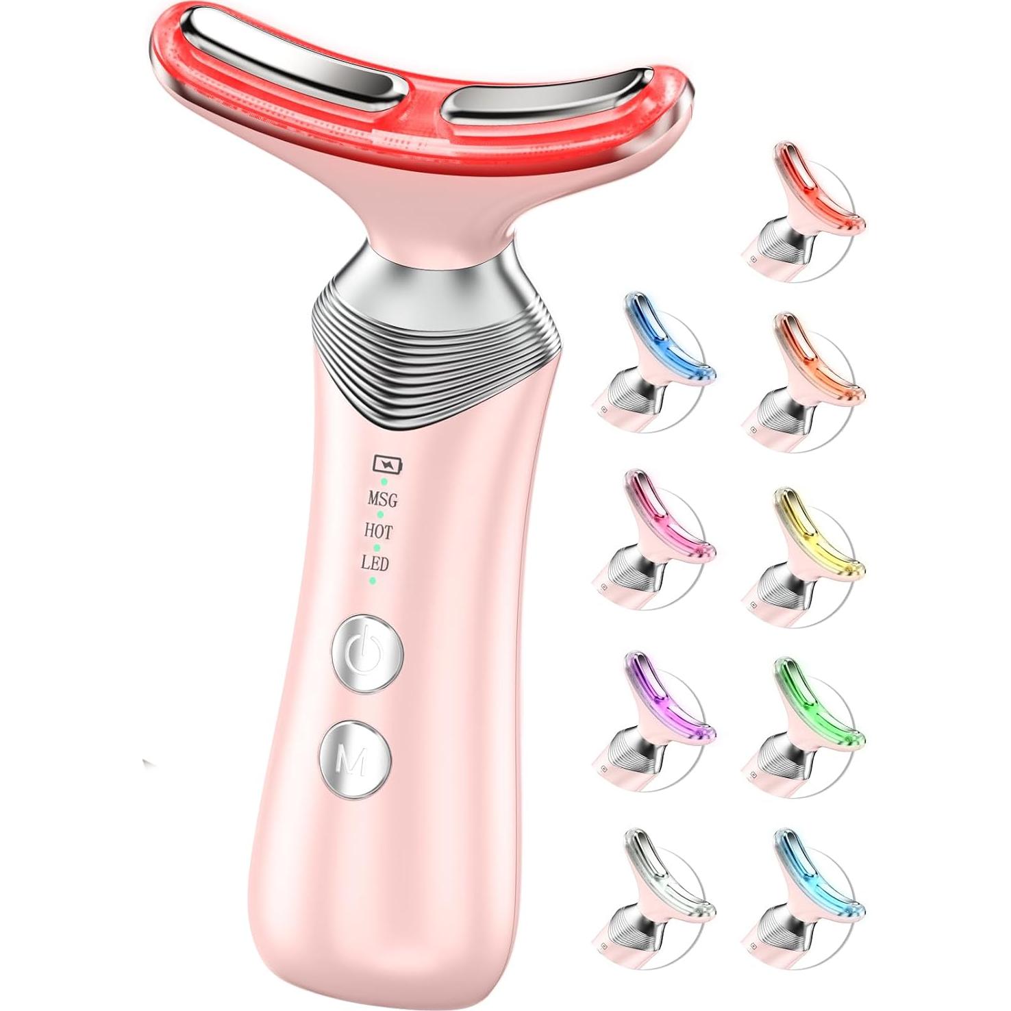 Masajeador Facial 9-en-1 LED Rosa - Terapia de Luz Roja