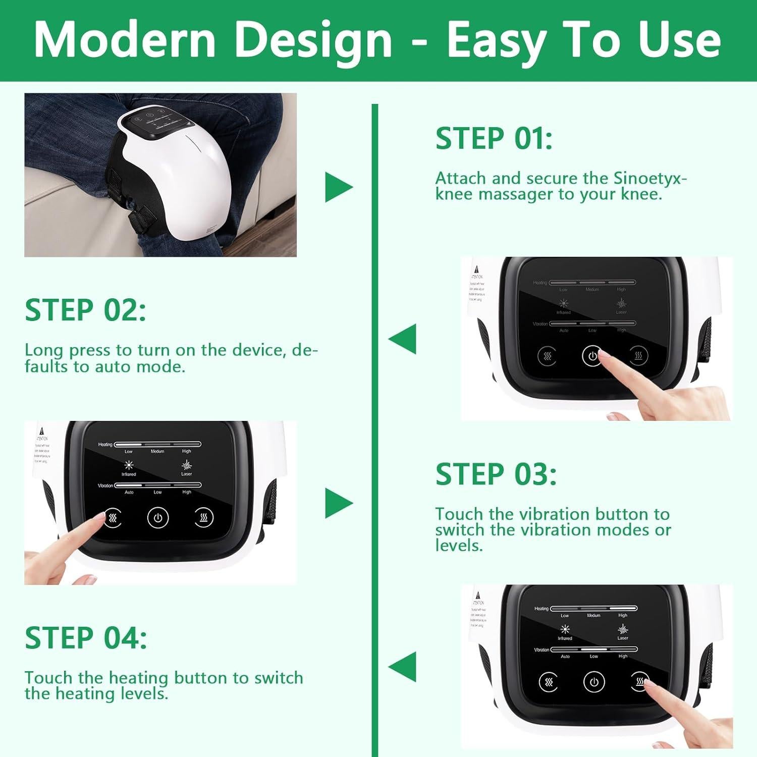 Masajeador de Rodilla Inalámbrico Sinoteryx ST-1101 con Calor y Vibración