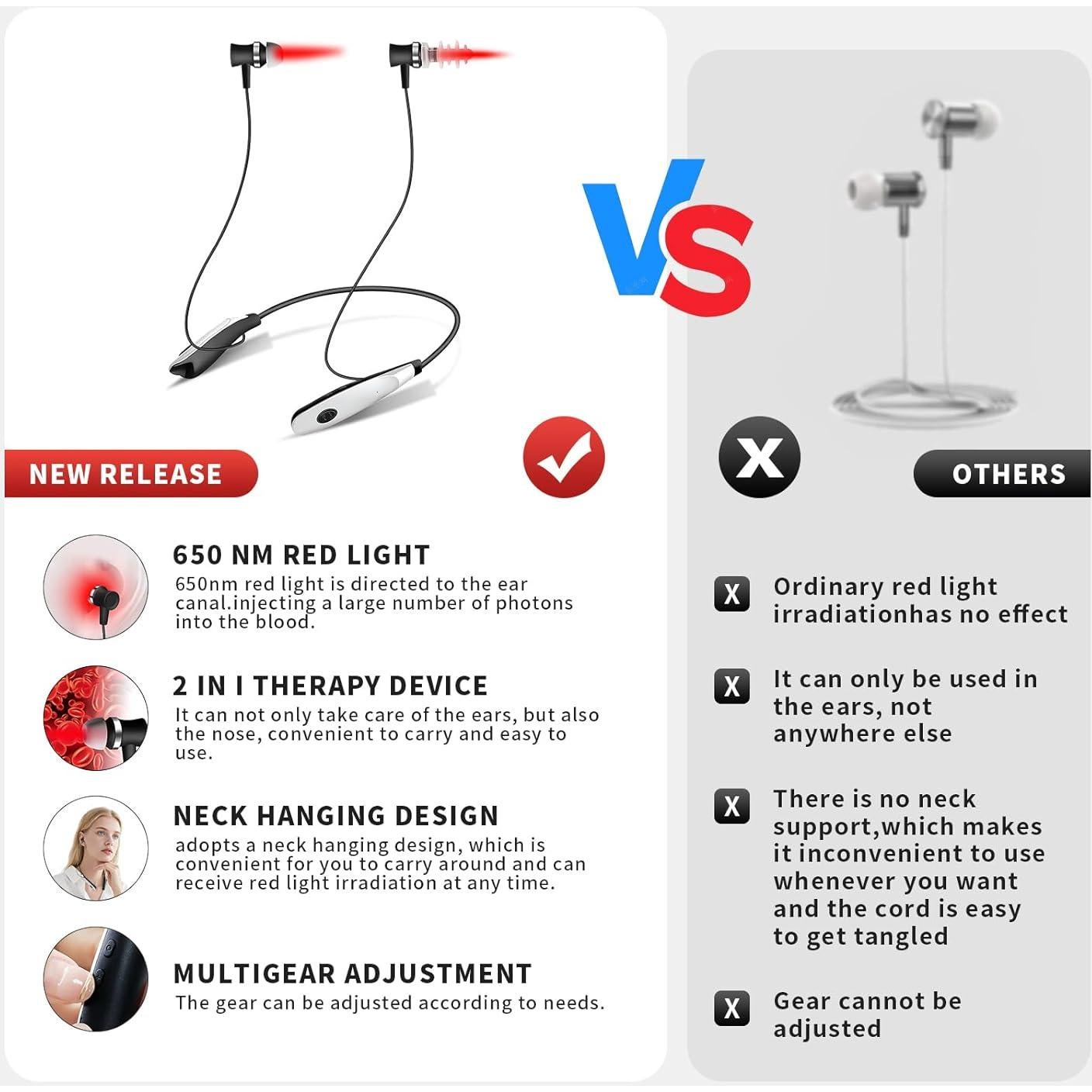 Dispositivo Terapia Luz Roja Jekohor 650nm 2 en 1 Nariz y Oídos