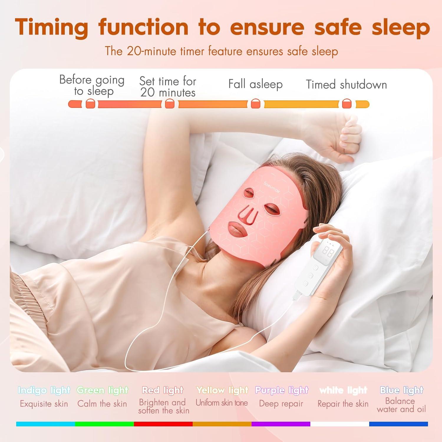 Máscara de Luz Roja LED Soeumoir con Control Remoto y 7 Modos