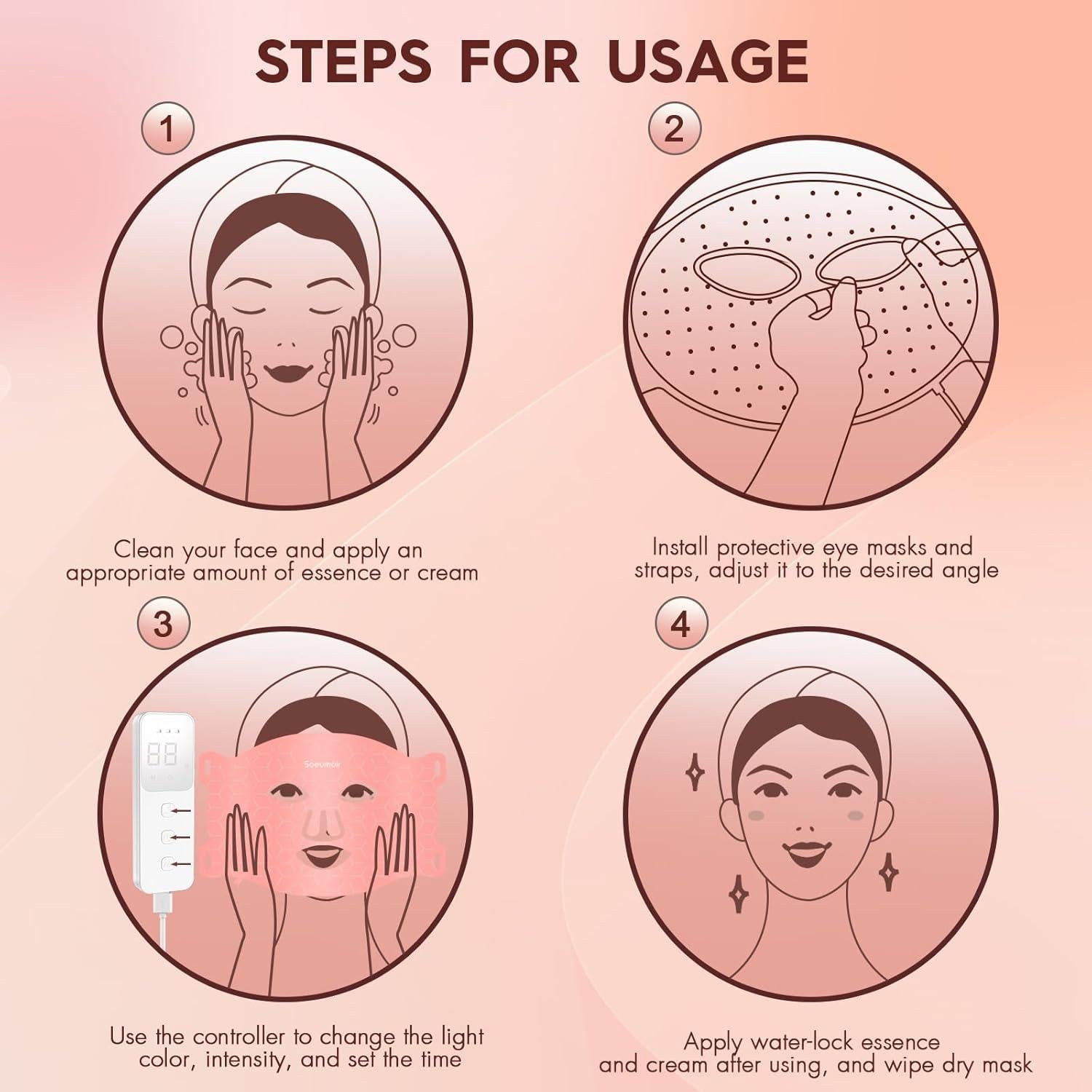 Máscara de Luz Roja LED Soeumoir con Control Remoto y 7 Modos