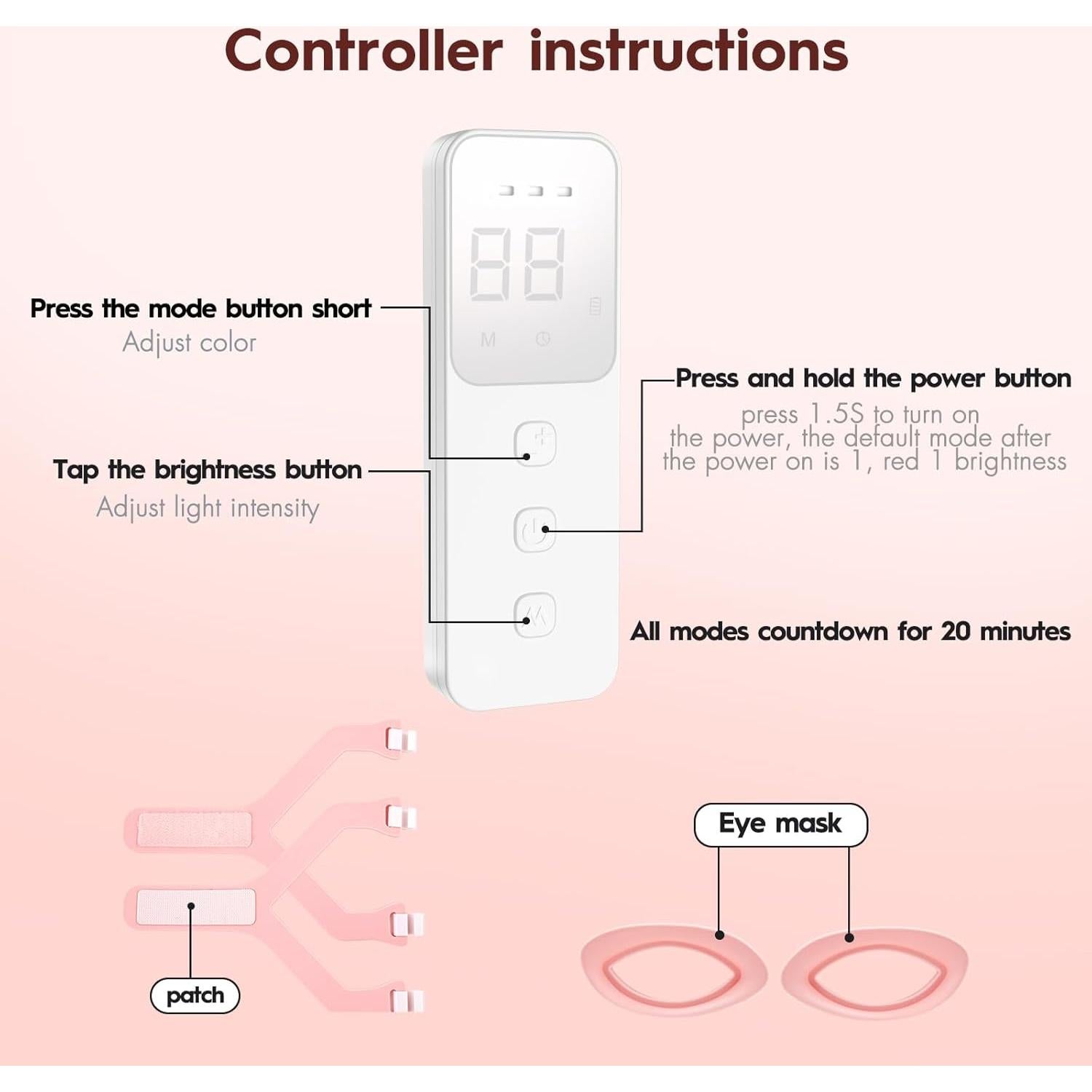 Máscara de Luz Roja LED Soeumoir con Control Remoto y 7 Modos