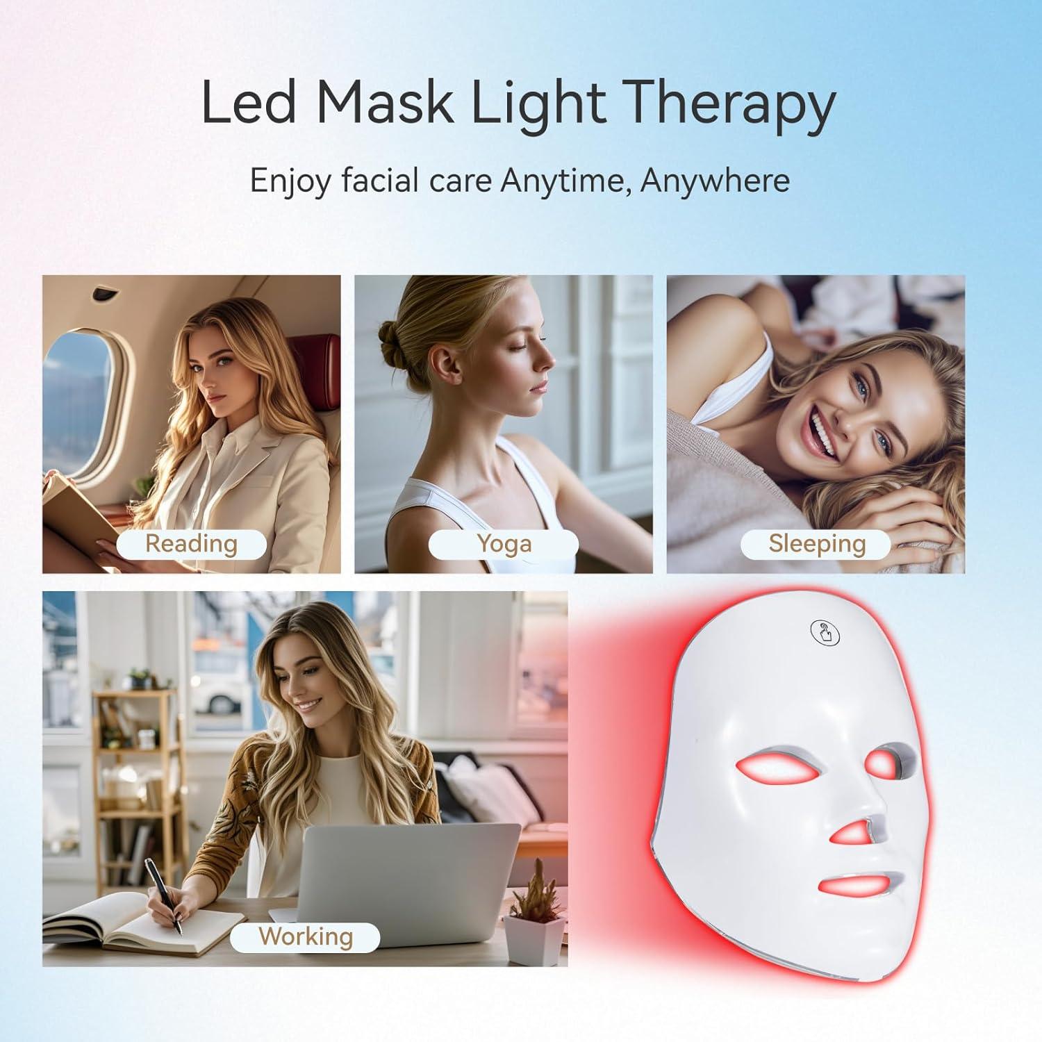Máscara Facial LED Terapia BeaRay 7 Colores Portátil Inalámbrica