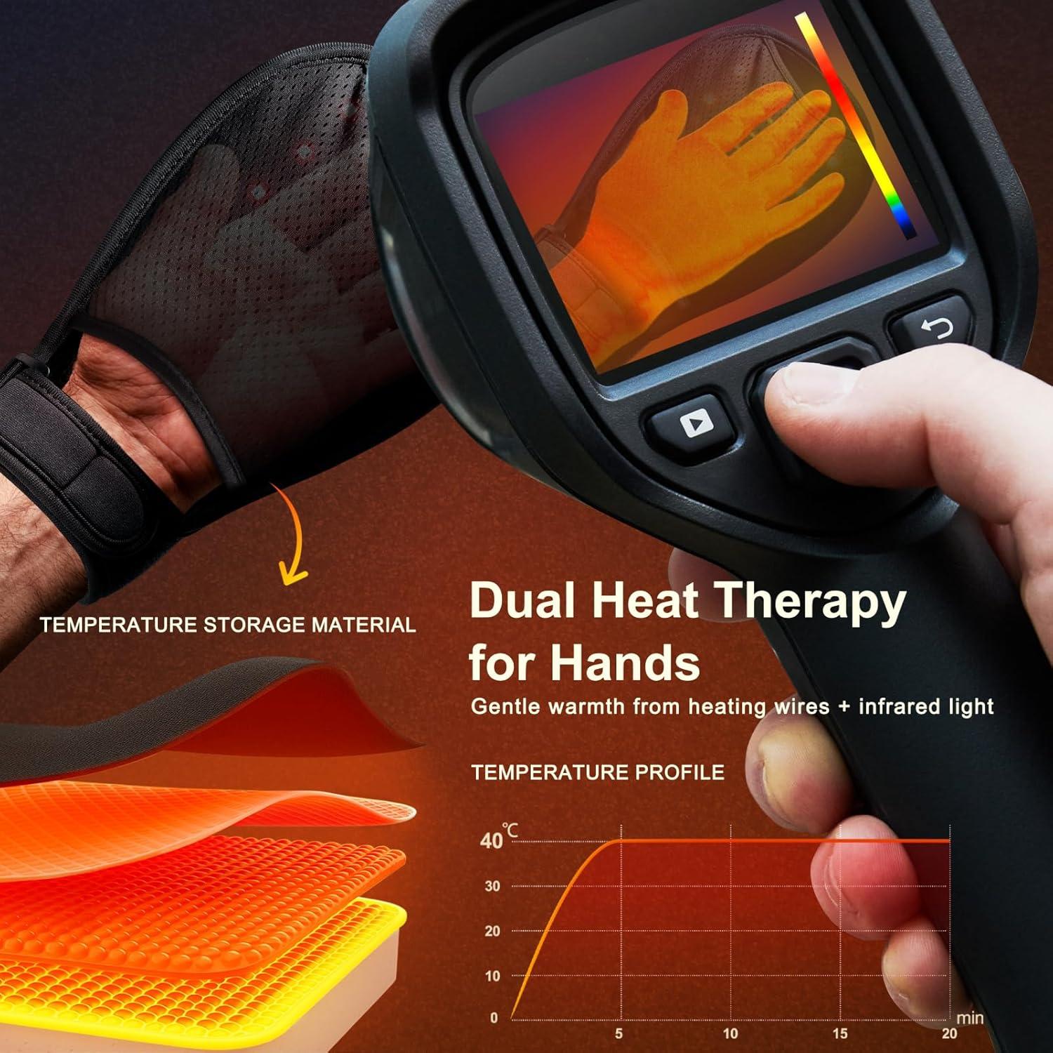 Guante Terapia Luz Roja Inalámbrico PEEWF para Manos - Alivio Artritis