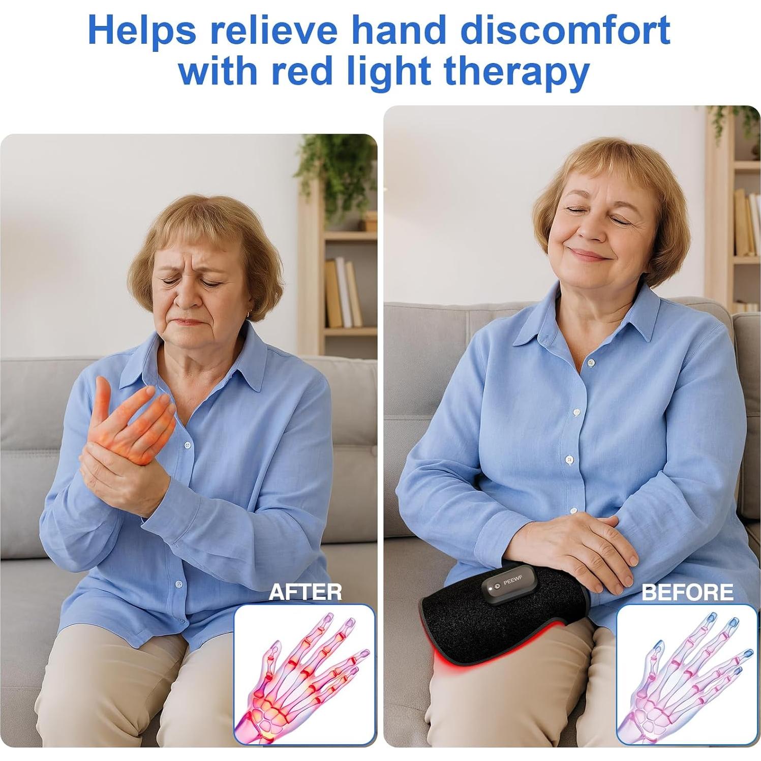 Guante Terapia Luz Roja Inalámbrico PEEWF para Manos - Alivio Artritis