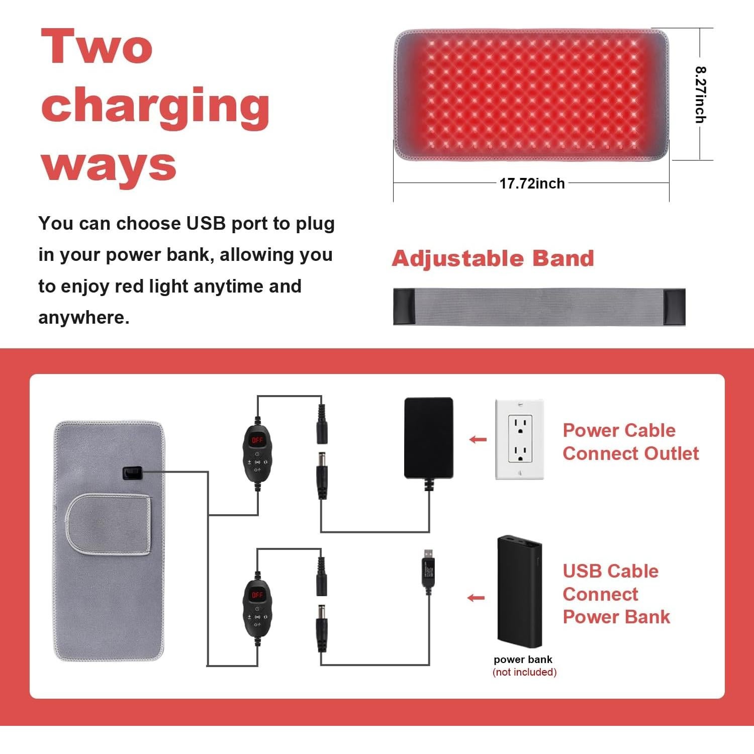 Cinturón Masajeador de Vibración GLOHFAN con Luz Roja e Infrarroja