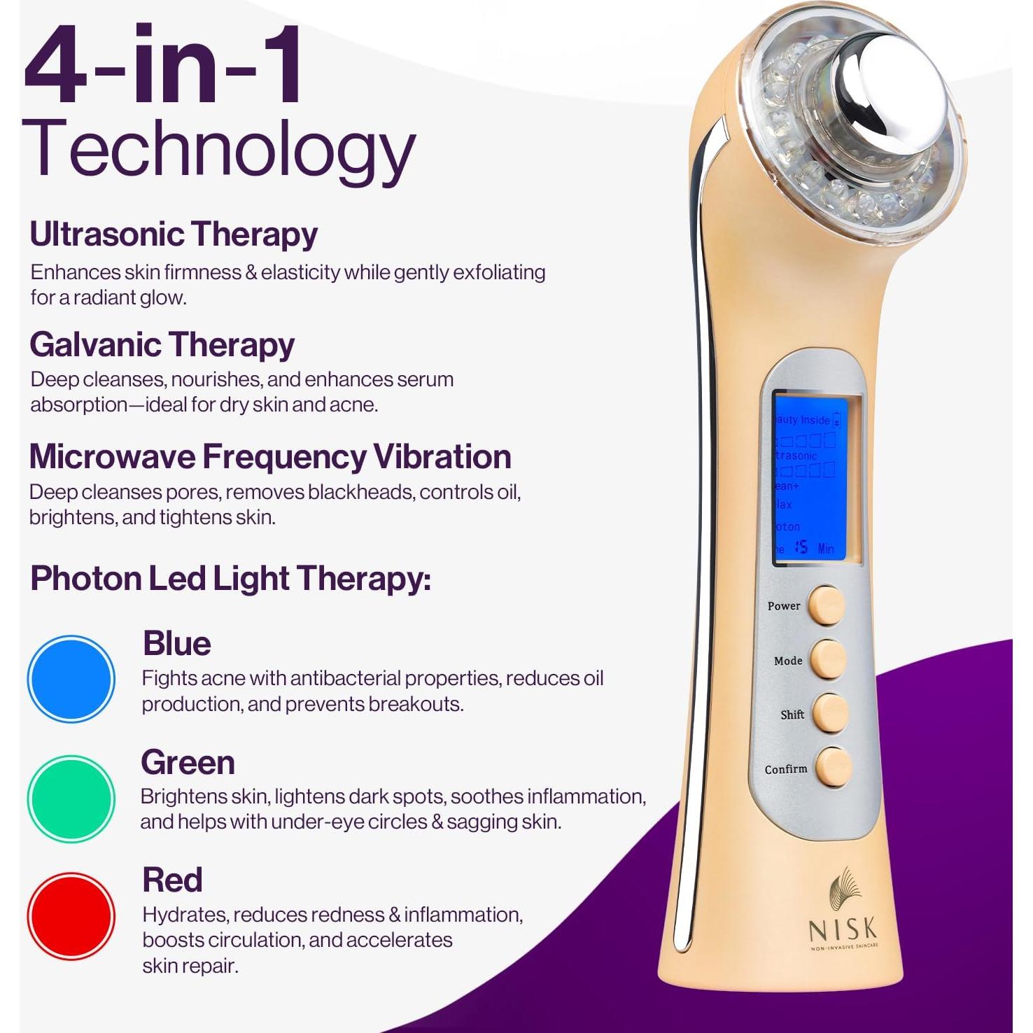 Varita Facial Nova 4-en-1: Luz LED, Limpieza Galvánica y Rejuvenecimiento