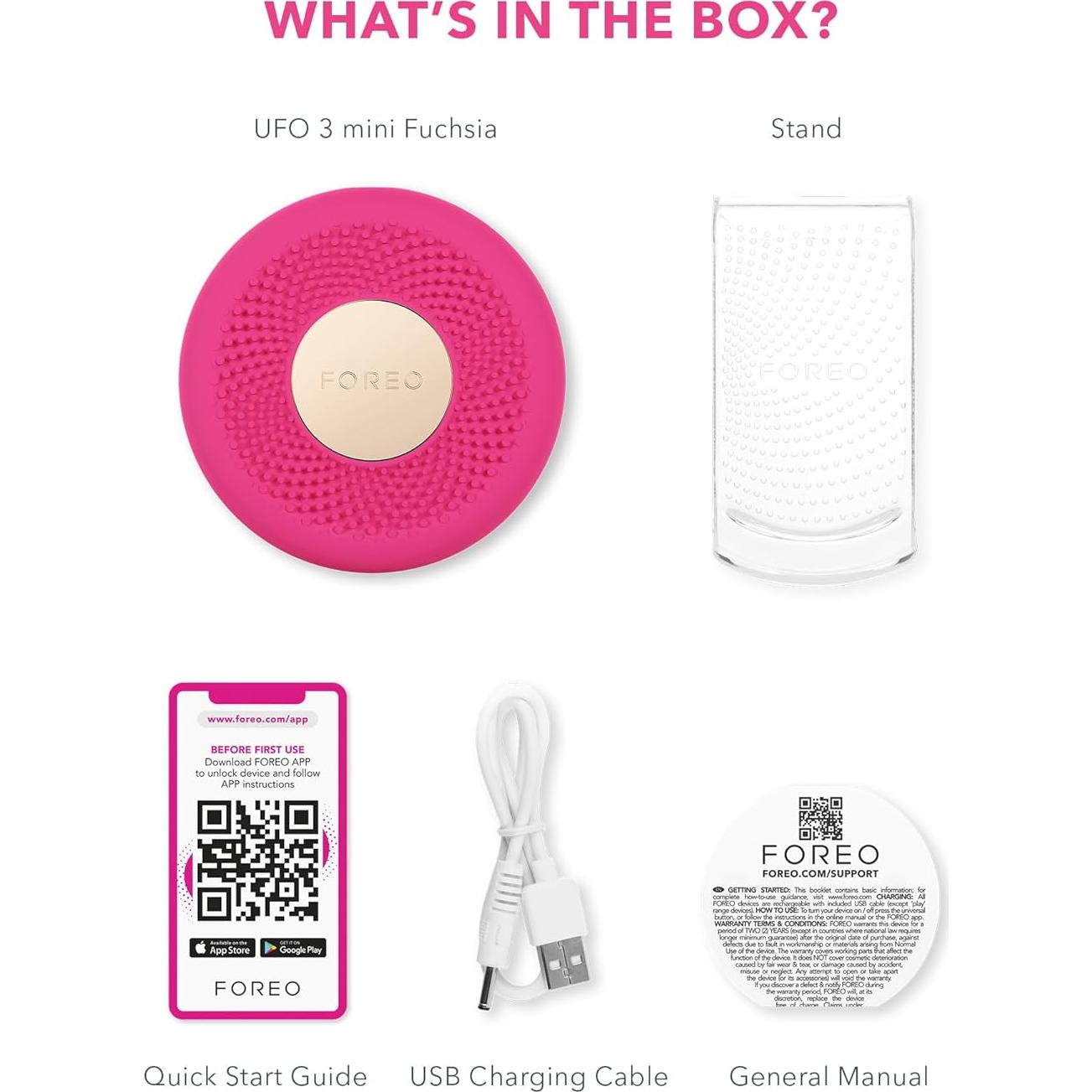 Dispositivo de Cuidado Facial FOREO UFO 3 Mini - Hidratante Antienvejecimiento Fucsia