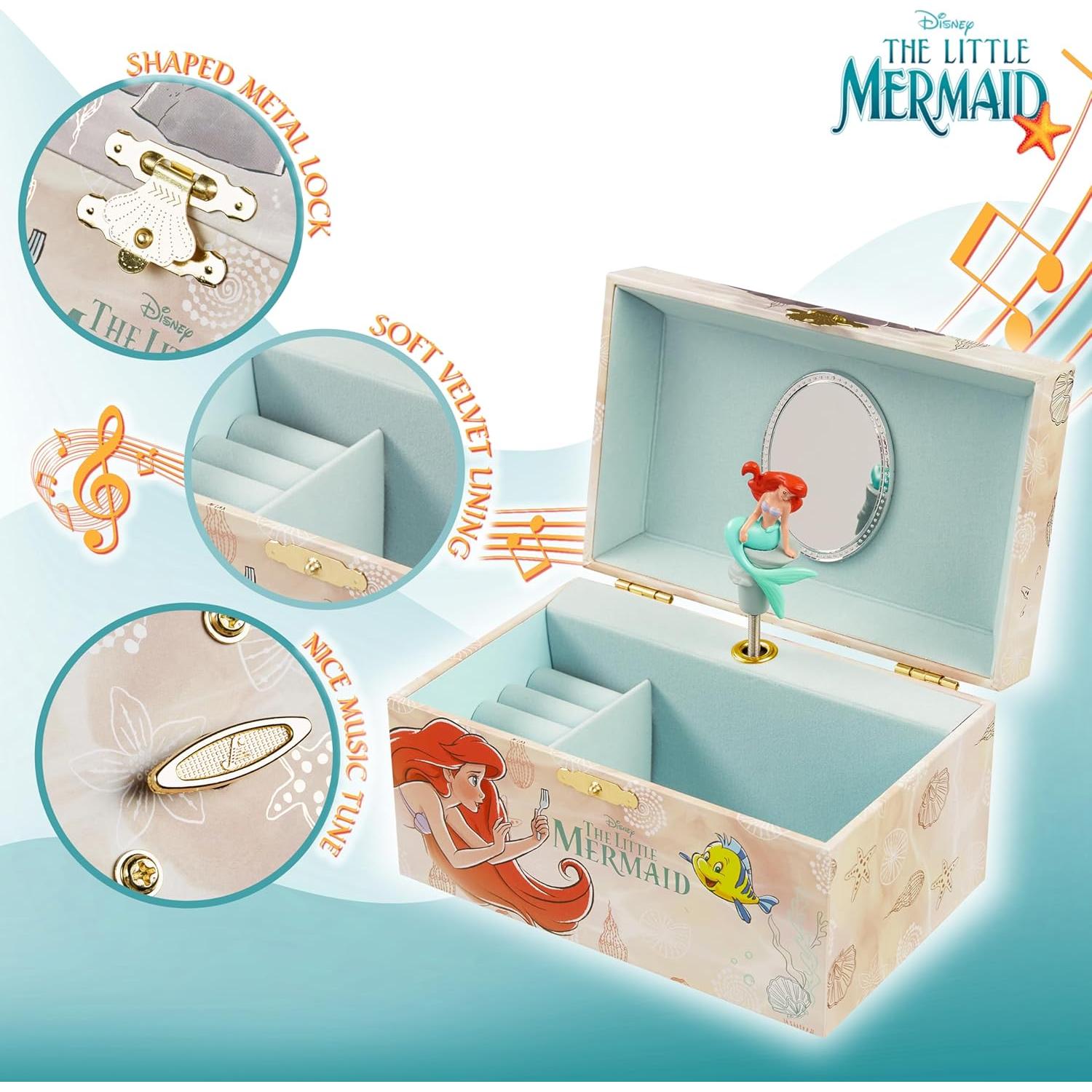 Caja de Joyería Musical Disney para Niñas - Encanto, Frozen, La Sirenita