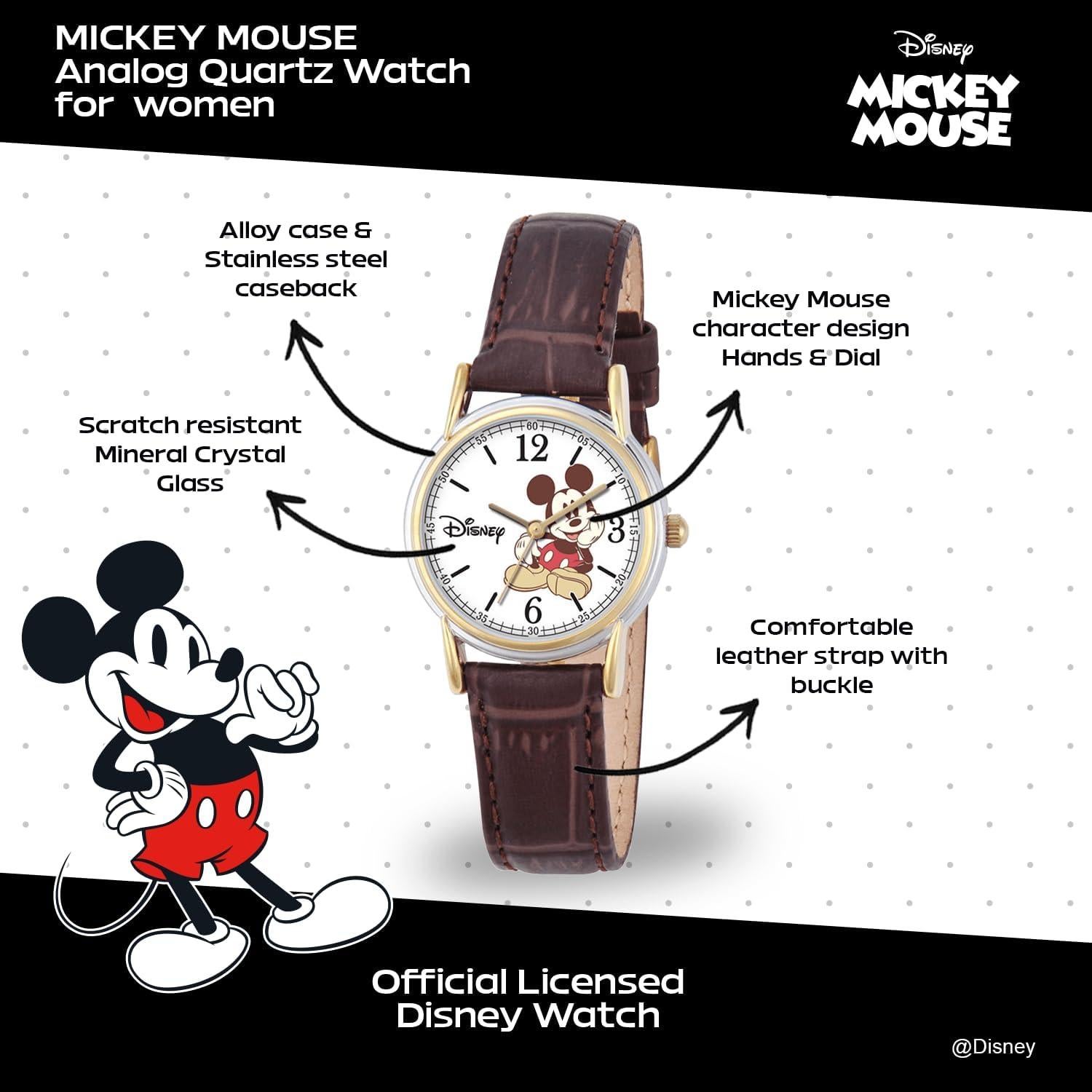 Reloj Mickey Mouse Vintage para Mujeres - Caja Dorada 28mm