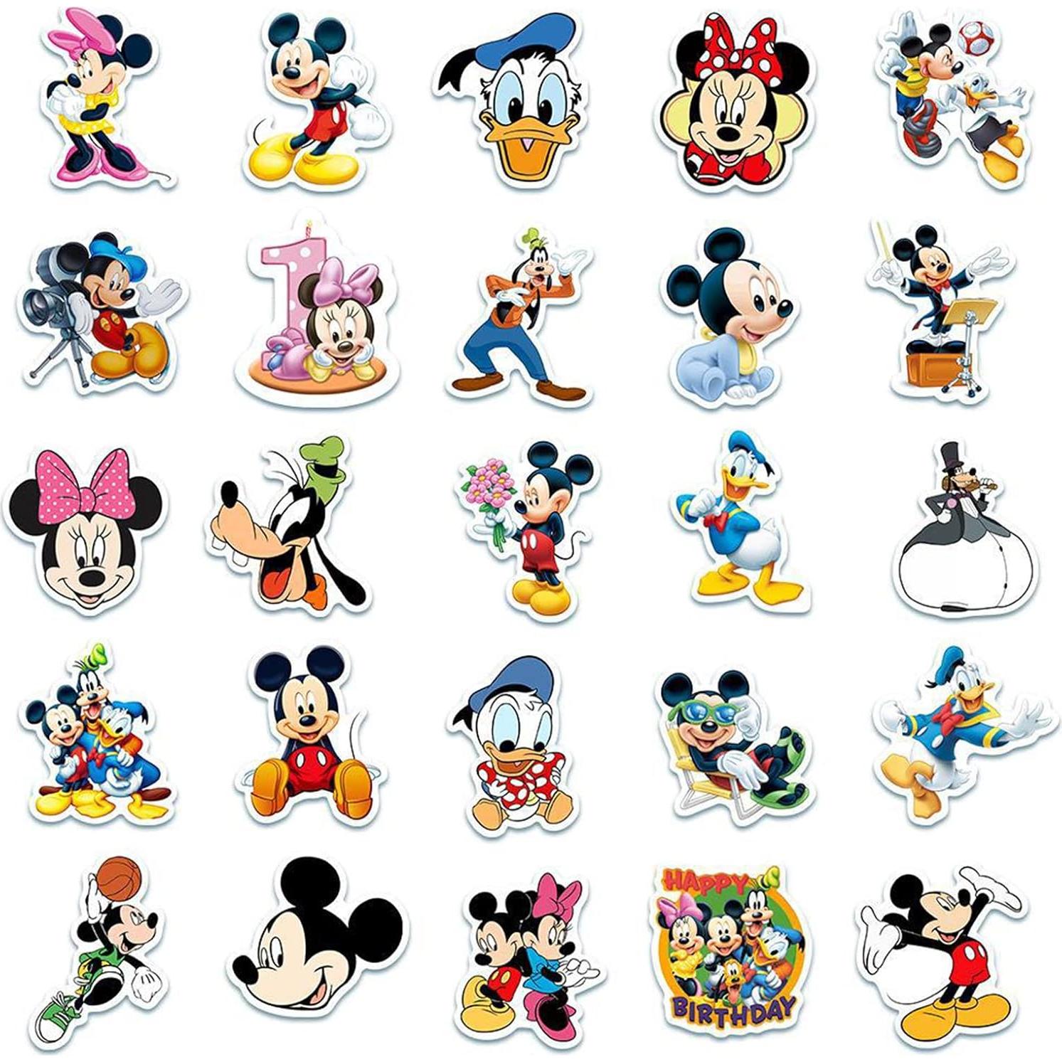 50 Calcomanías Mickey Mouse Disney Impermeables para Laptop y Más