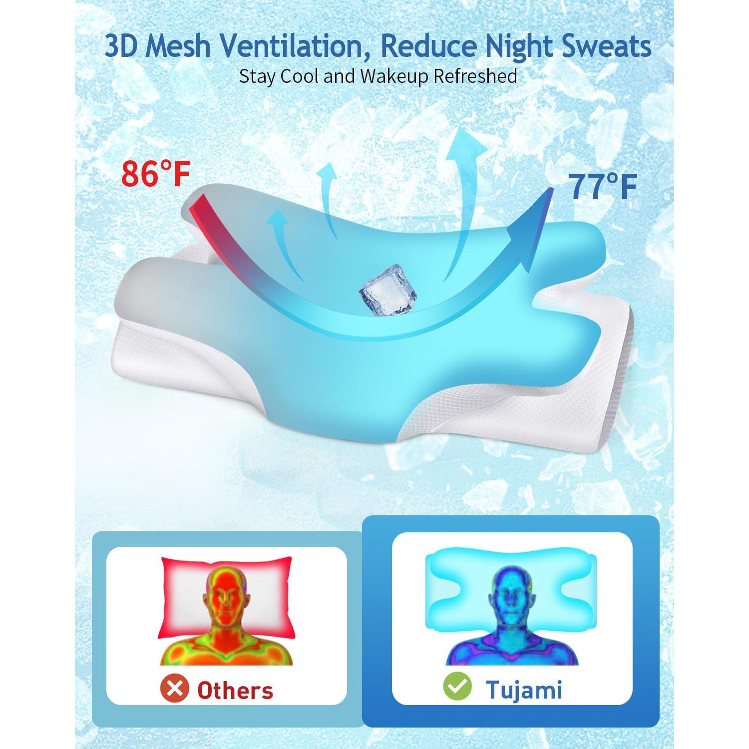 Cervical Neck Pillow for Neck Shoulder Pain Relief, Soft Contour Side Sleeper Pillow of 2 Heights, Odorless Q-max Cooling Memory Foam Orthopedic Bed Pillow for Back Stomach Sleeper