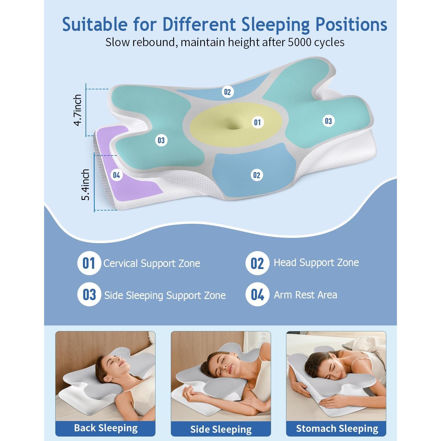 Cervical Neck Pillow for Neck Shoulder Pain Relief, Soft Contour Side Sleeper Pillow of 2 Heights, Odorless Q-max Cooling Memory Foam Orthopedic Bed Pillow for Back Stomach Sleeper