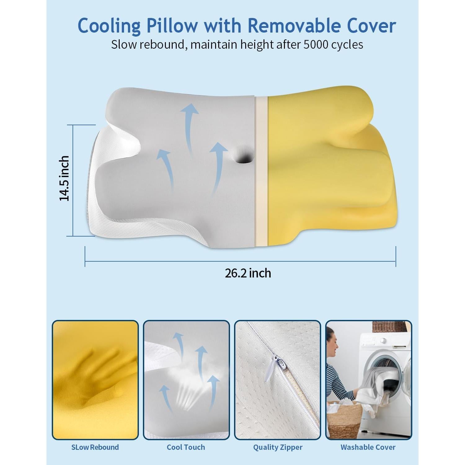 Cervical Neck Pillow for Neck Shoulder Pain Relief, Soft Contour Side Sleeper Pillow of 2 Heights, Odorless Q-max Cooling Memory Foam Orthopedic Bed Pillow for Back Stomach Sleeper