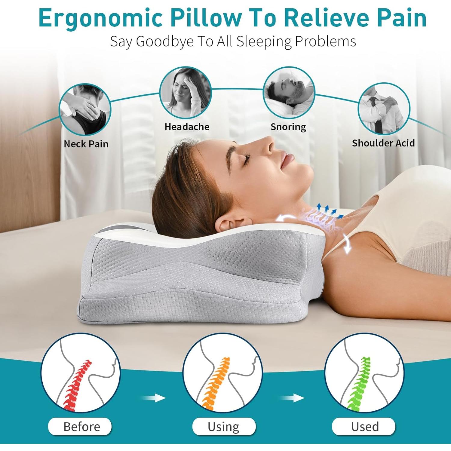 Almohada Cervical Ergonómica Ylekto - Espuma de Memoria 13/11 cm