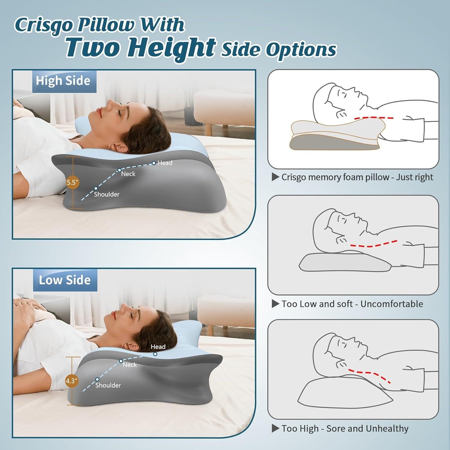 Almohada Cervical Crisgo - Espuma Viscoelástica Refrigerante 69x42cm