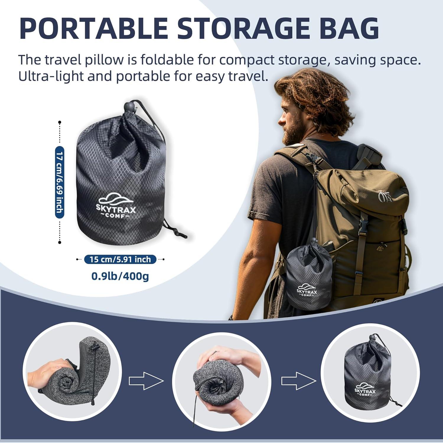 Almohada de Viaje con Capucha SKYTRAX COMF Gris Espuma de Memoria