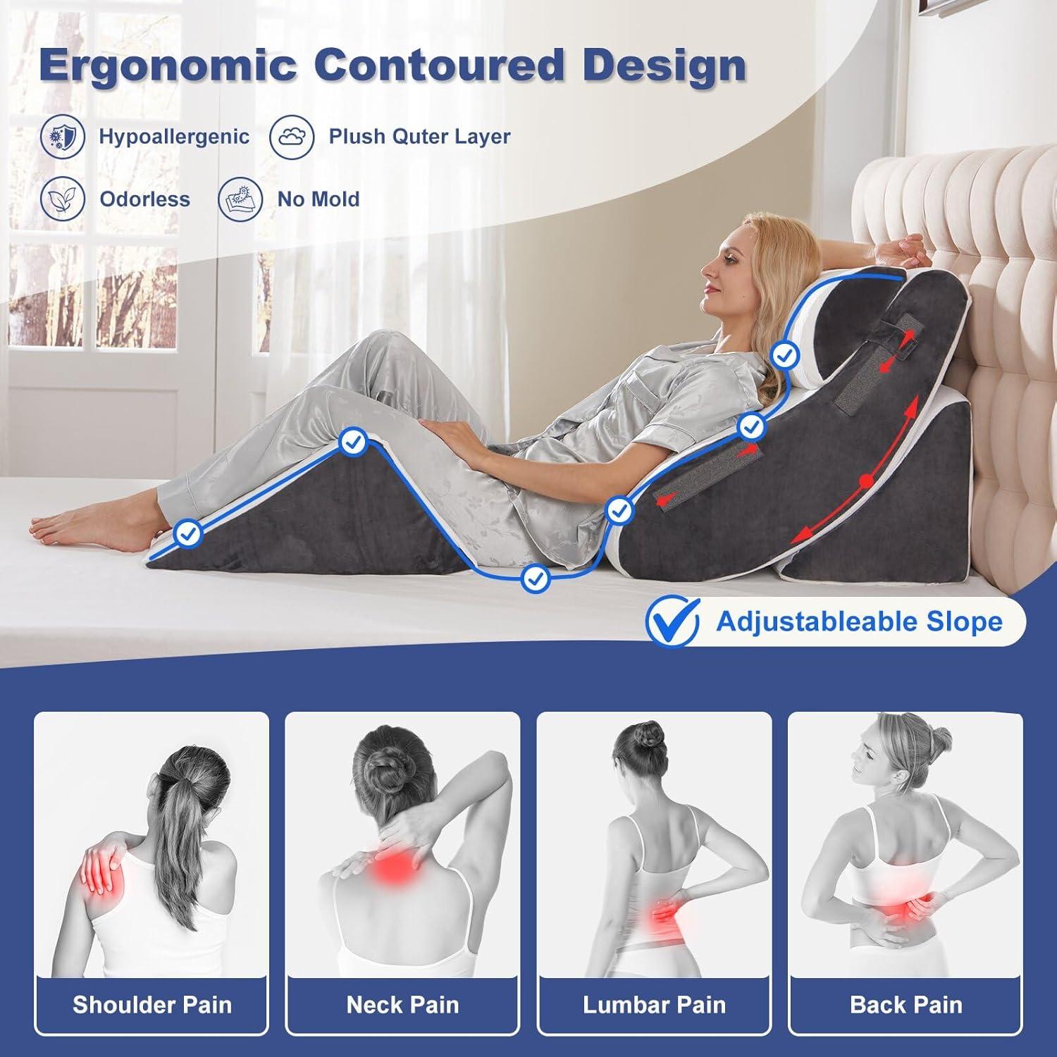 Juego de 4 Cojines Ortopédicos en Cuña WSOFRLAC - Alivio Espalda y Cuello