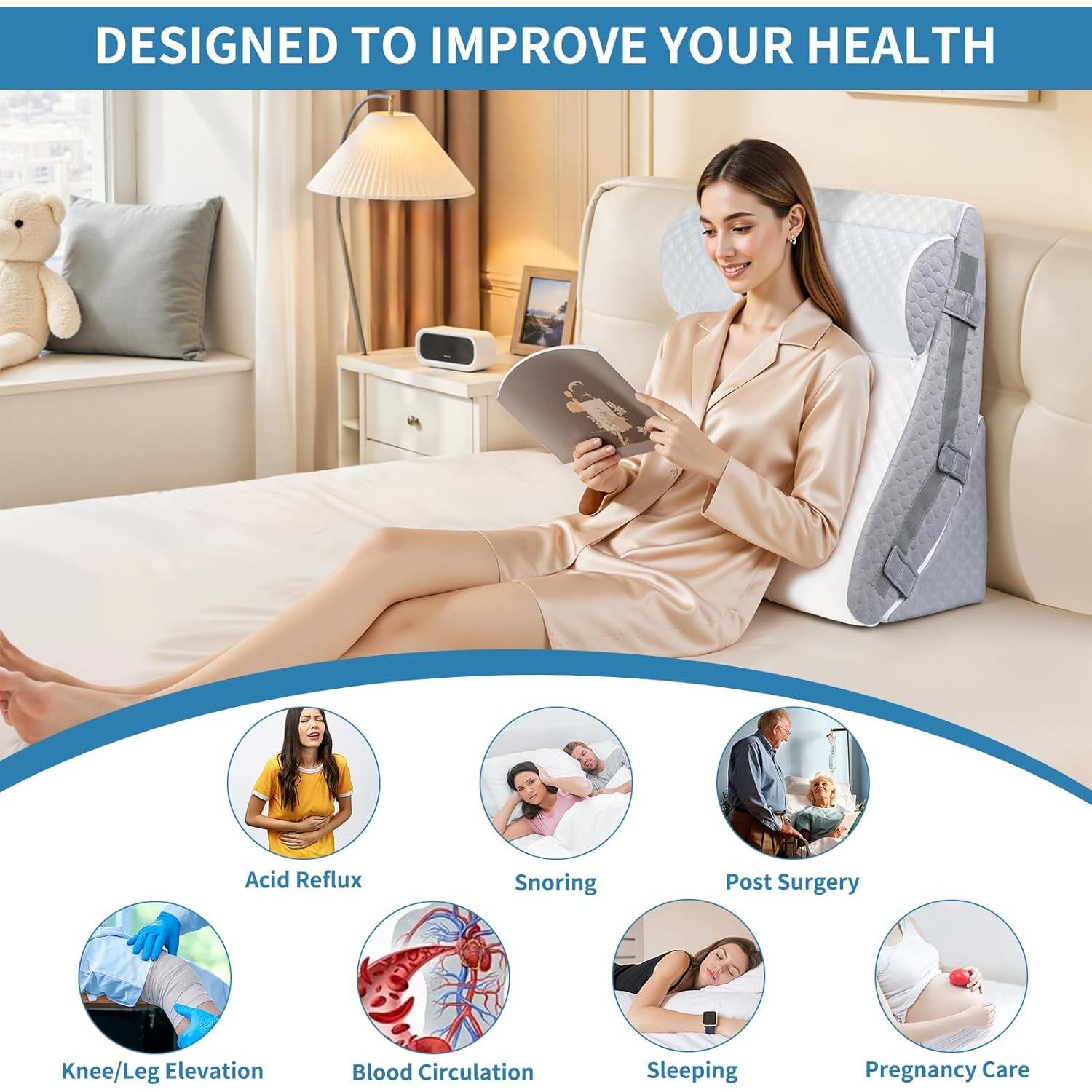 Juego de Almohadas en Cuña VRSHOAT 3 Piezas Ajustables 25-58 cm