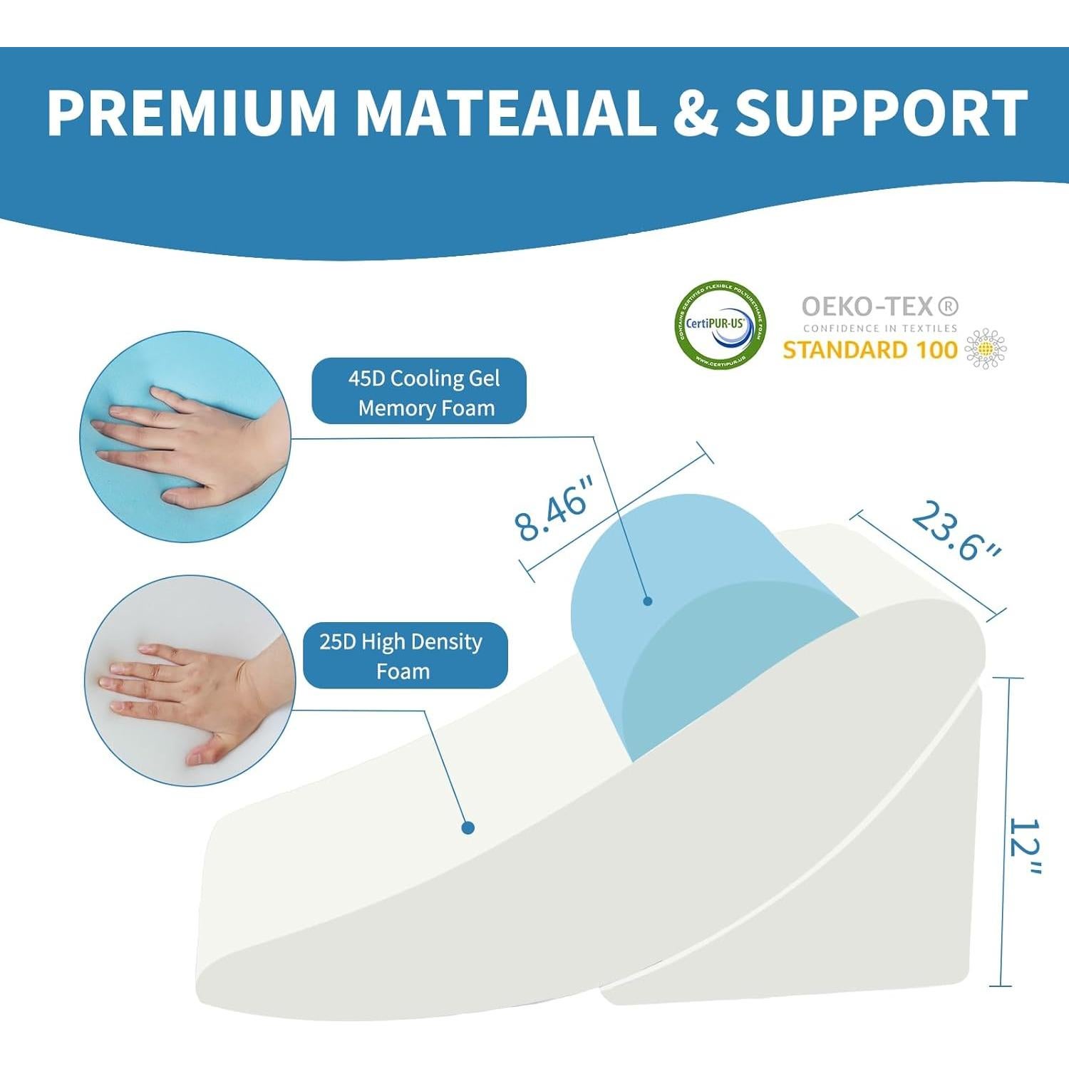 Juego de Almohadas en Cuña VRSHOAT 3 Piezas Ajustables 25-58 cm