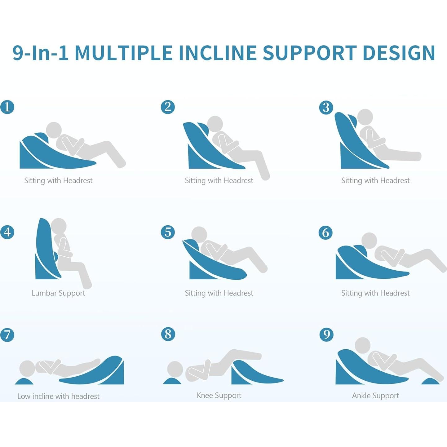 Juego de Almohadas en Cuña VRSHOAT 3 Piezas Ajustables 25-58 cm