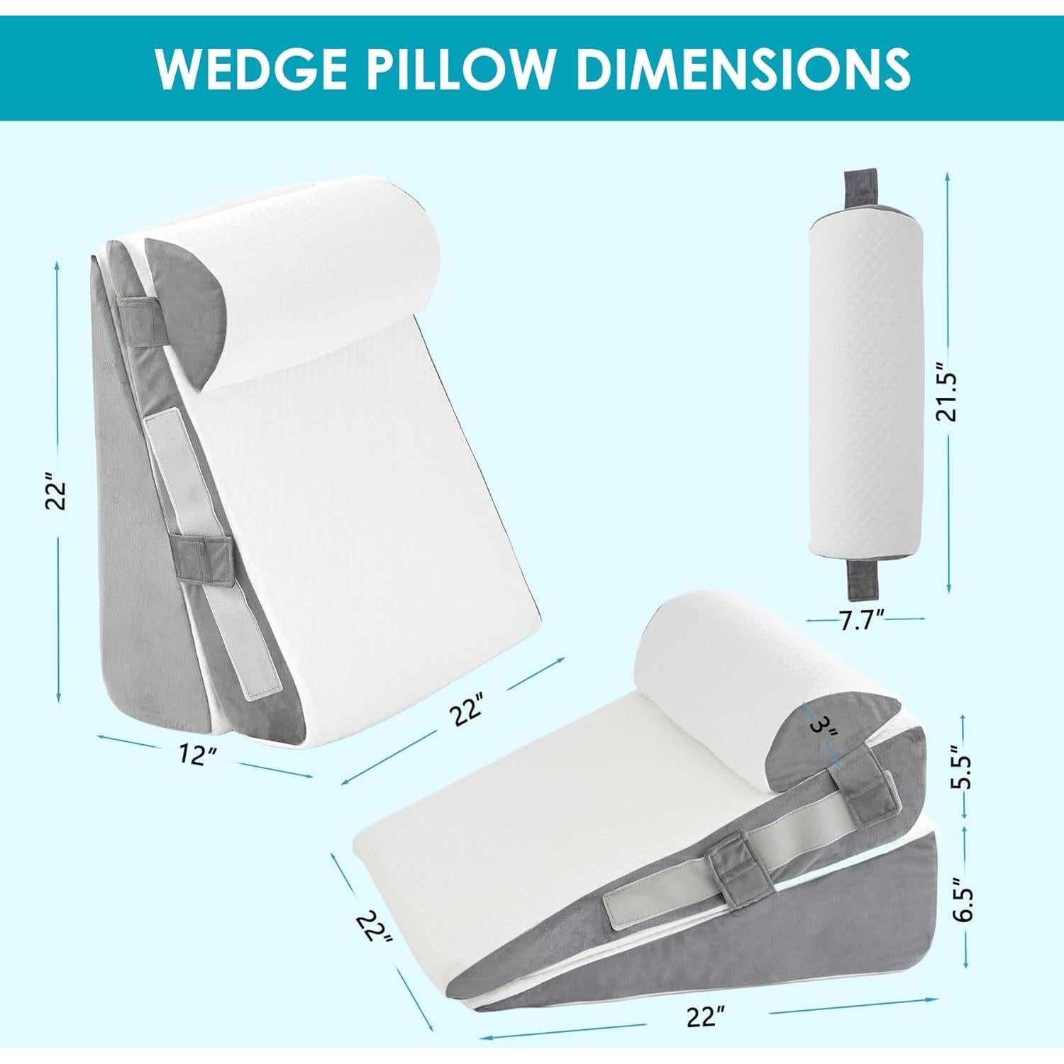 Juego de 3 Almohadas en Cuña Ajustables WGAKCED - Alivio Reflujo