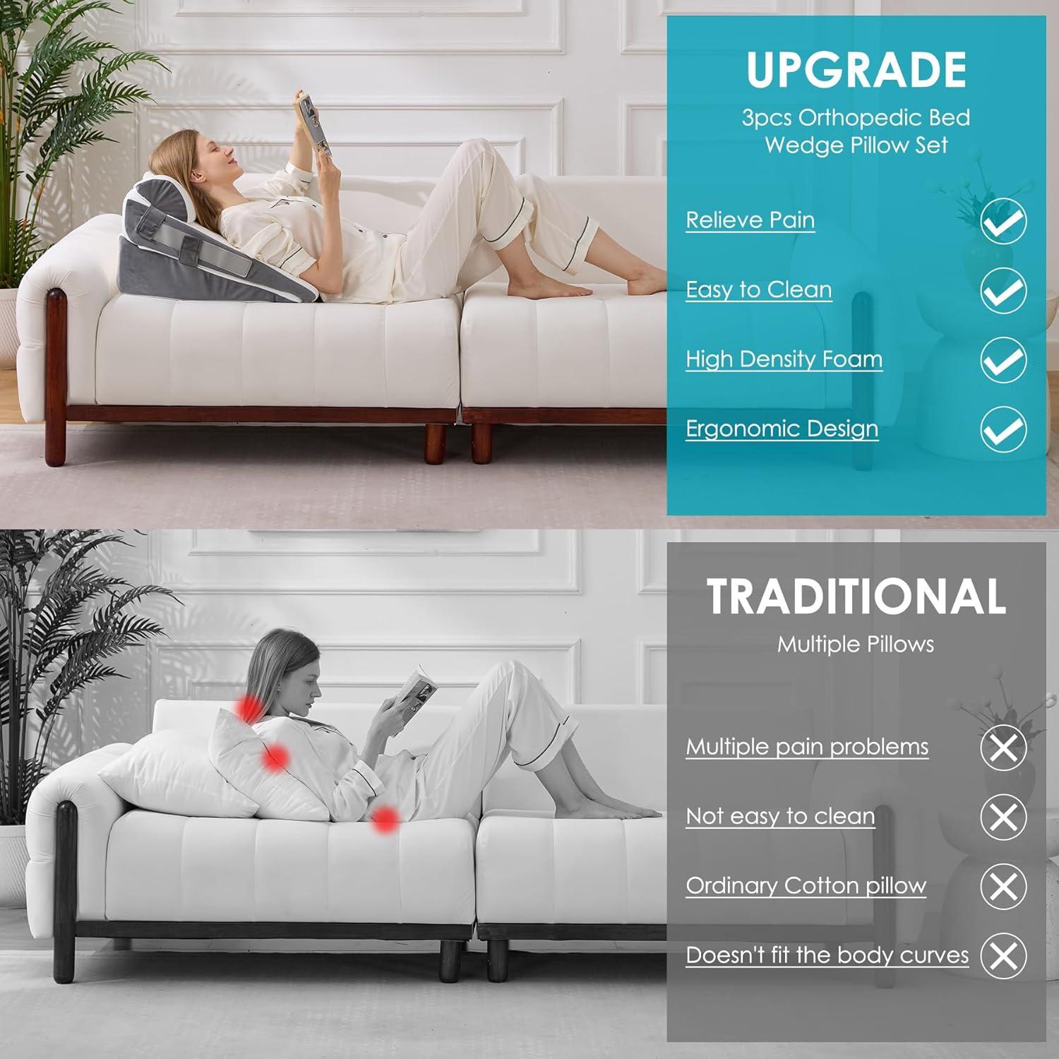 Juego de 3 Almohadas en Cuña Ajustables WGAKCED - Alivio Reflujo