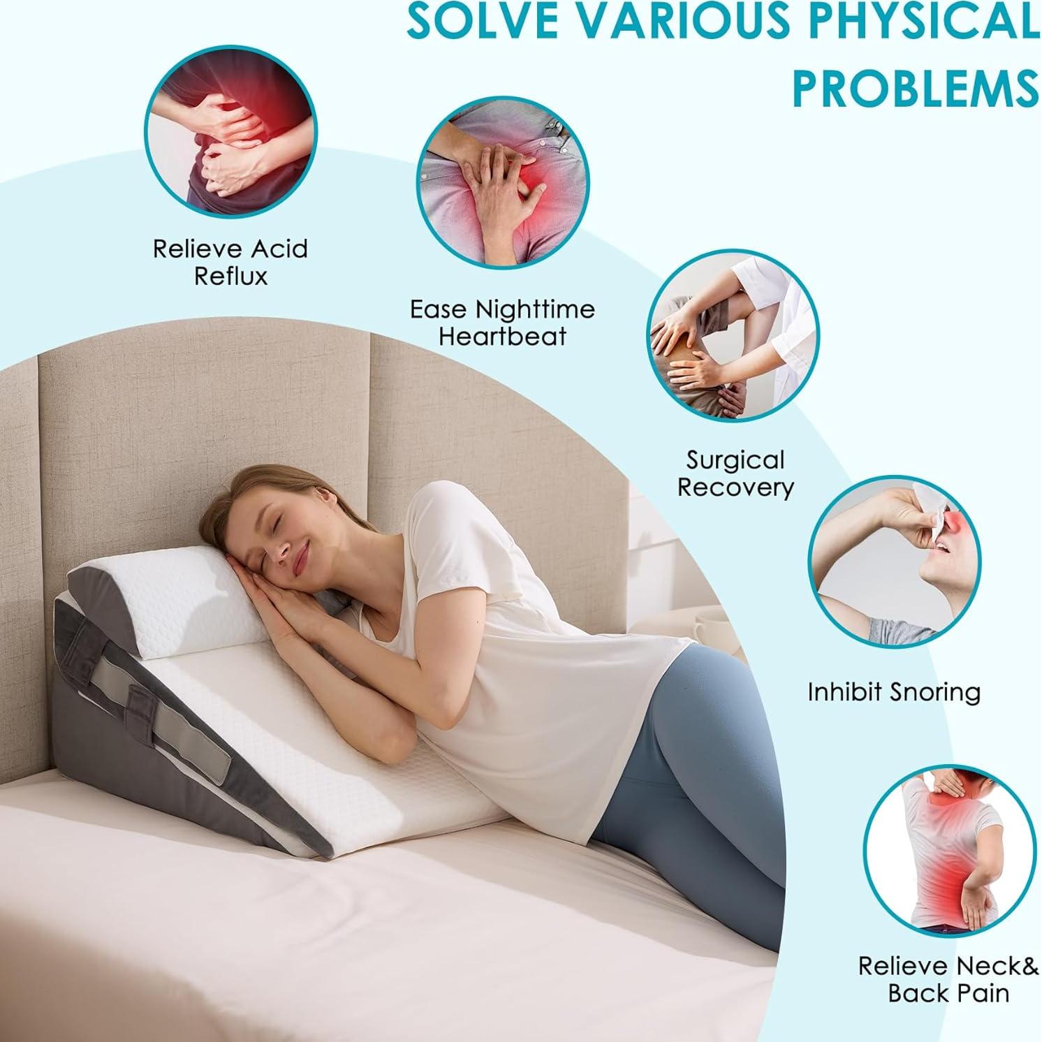 Juego de 3 Almohadas en Cuña Ajustables WGAKCED - Alivio Reflujo