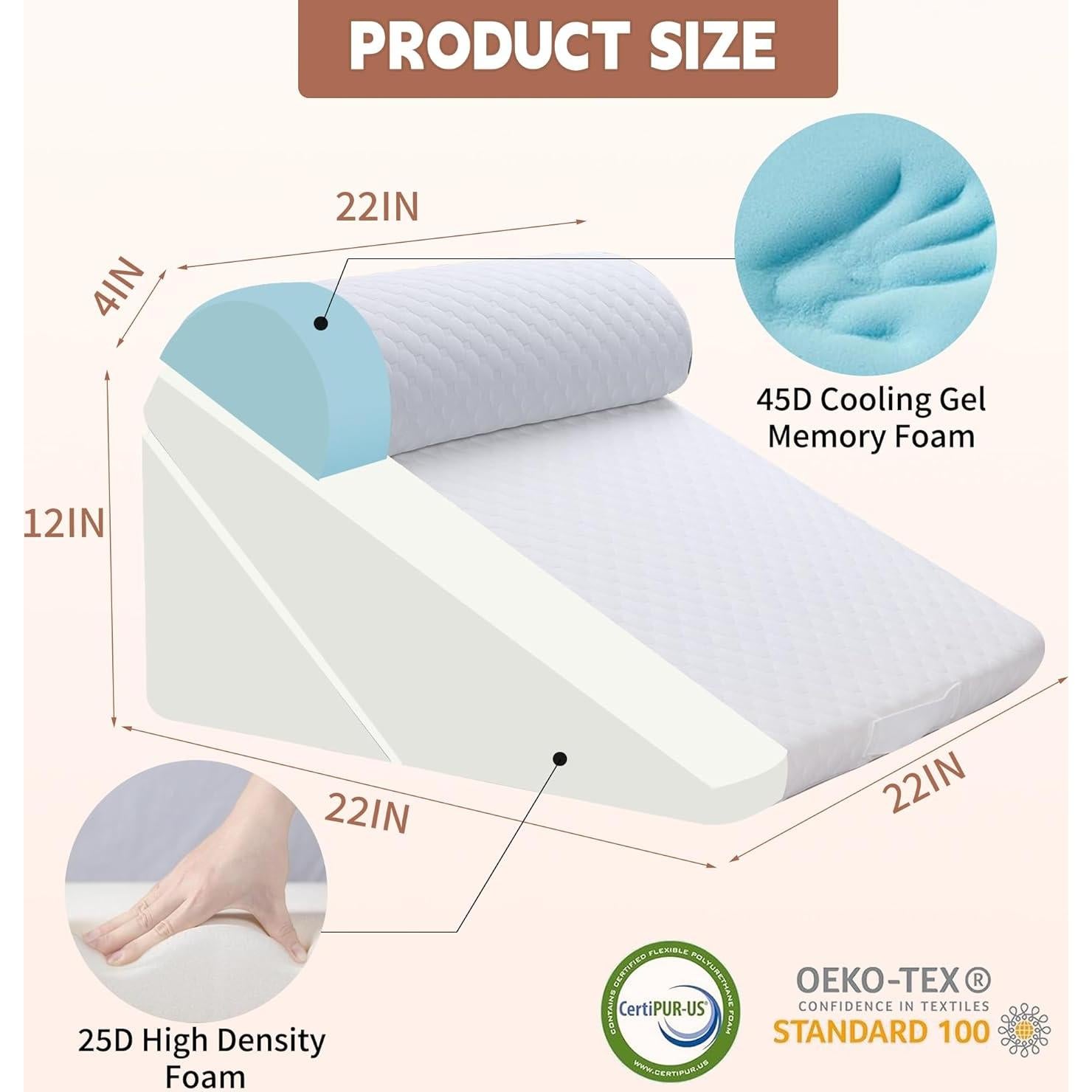 Juego de Almohadas en Cuña Ajustable VMFKPNR 3 Piezas 22.86-30.48 cm