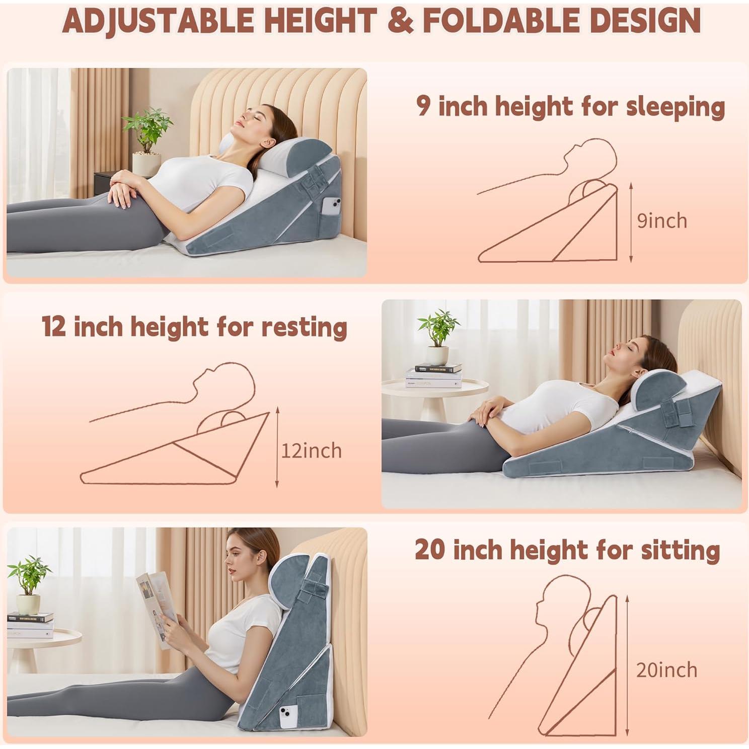 Juego de Almohadas en Cuña Ajustable VMFKPNR 3 Piezas 22.86-30.48 cm