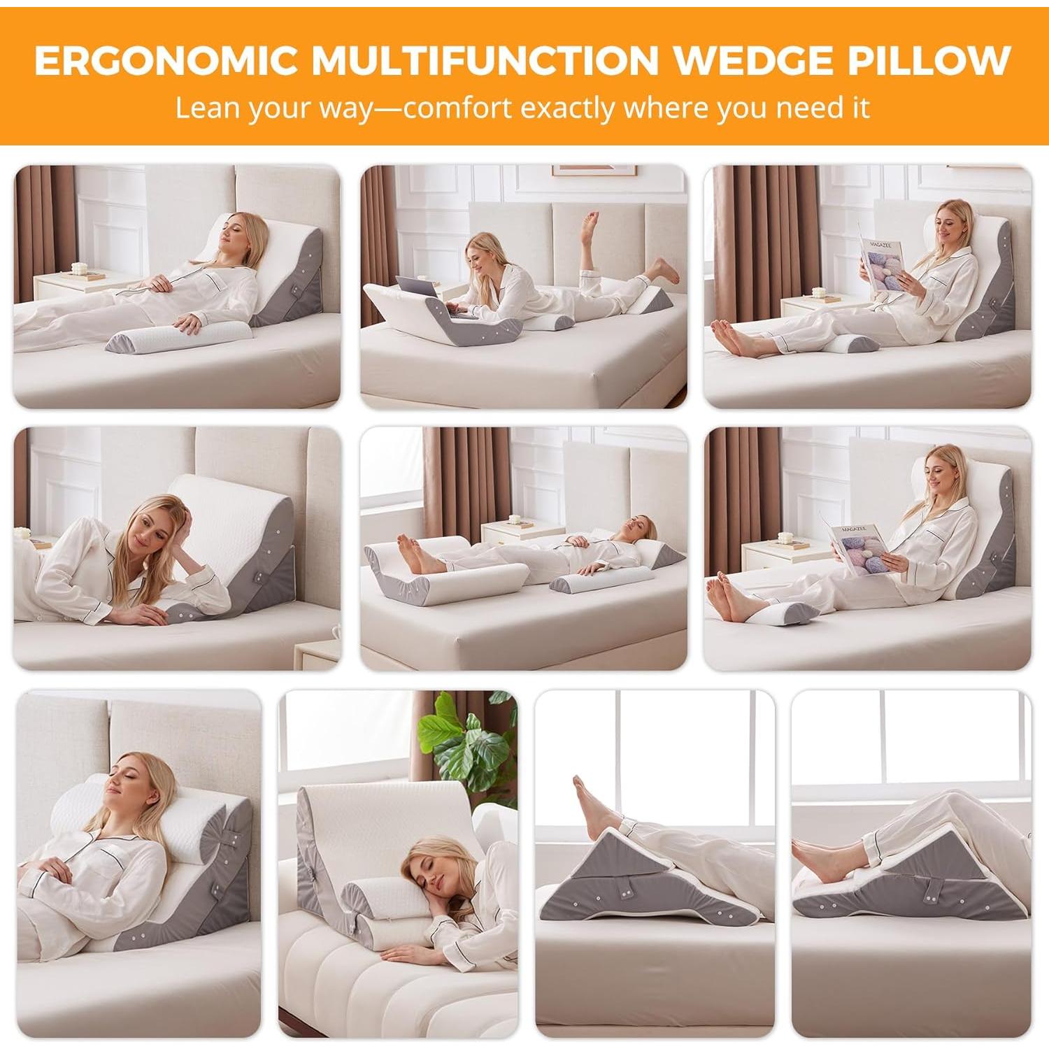 Juego de Almohadas en Cuña Ajustable 3 Piezas Ruqmuis