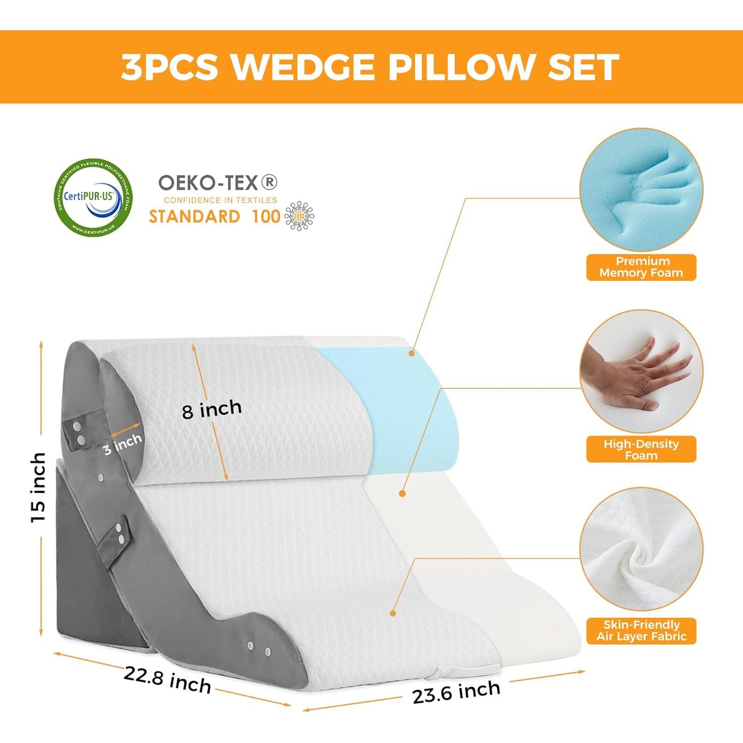 Juego de Almohadas en Cuña Ajustable 3 Piezas Ruqmuis