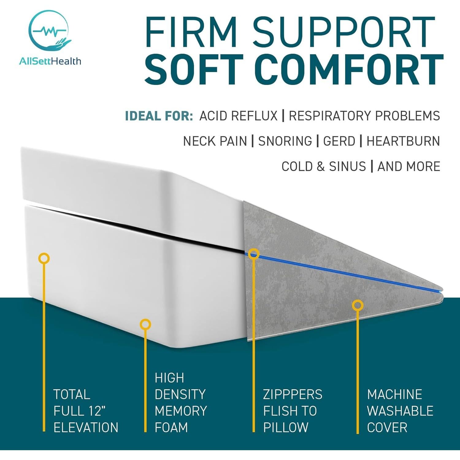 Cojín en Cuña Ajustable AllSett Health - Espuma Viscoelástica 3 en 1